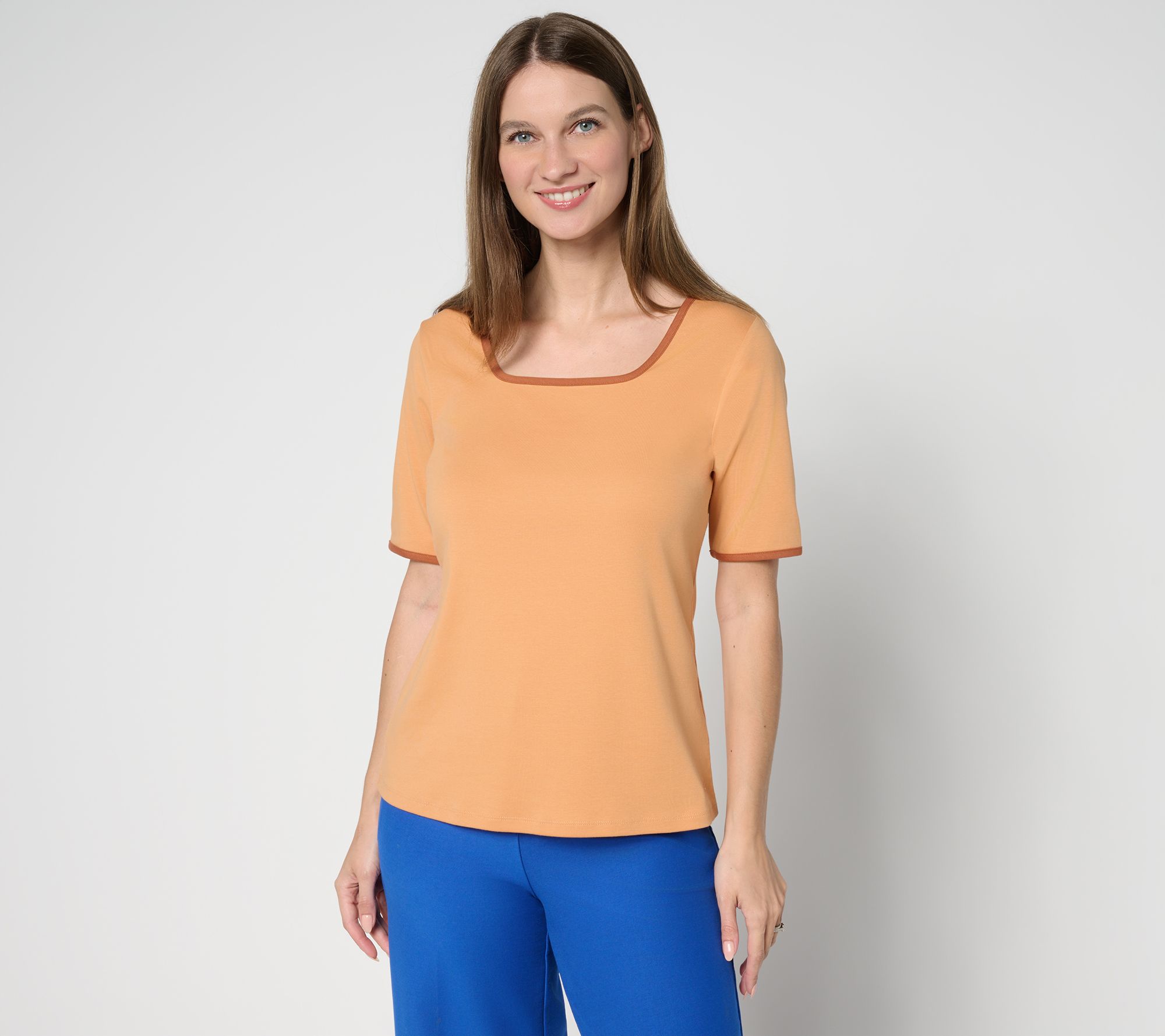 "As Is" Isaac Mizrahi Live! Essentials Micro Pima Square Neck Top