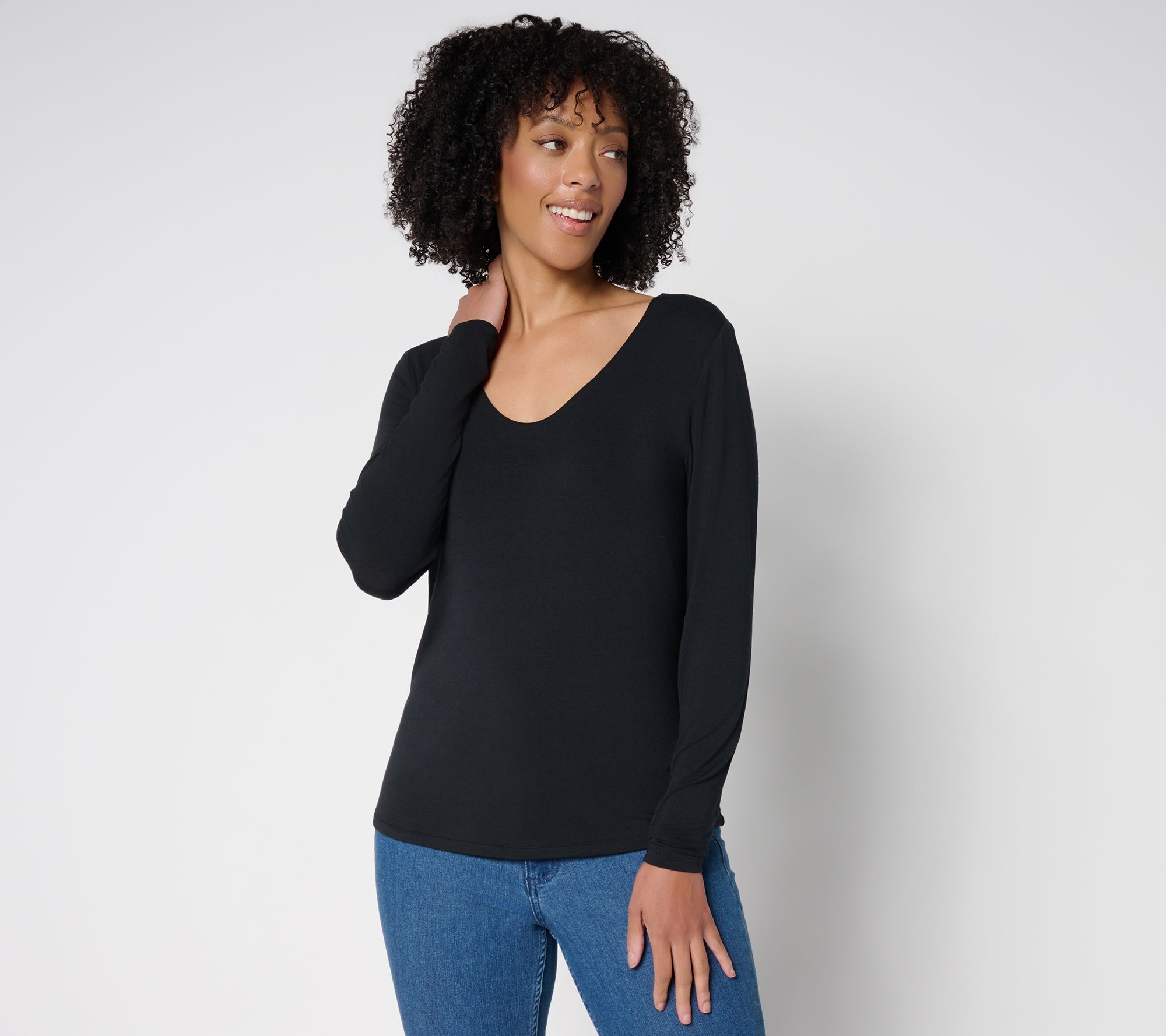 "As Is" Joan Rivers Wardrobe Builders Buttersoft V-Nk Long Sleeve Top