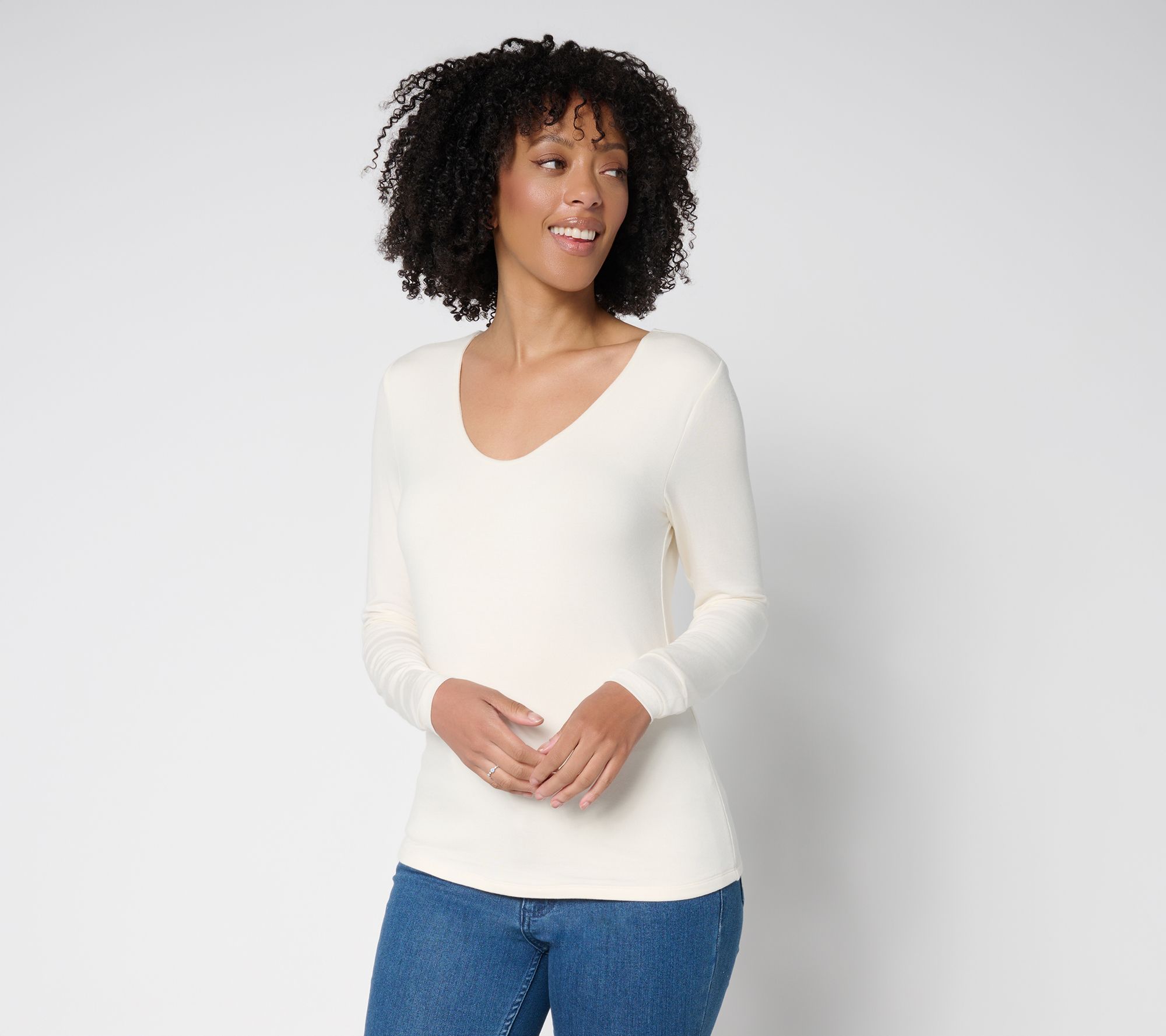 "As Is" Joan Rivers Wardrobe Builders Buttersoft V-Nk Long Sleeve Top