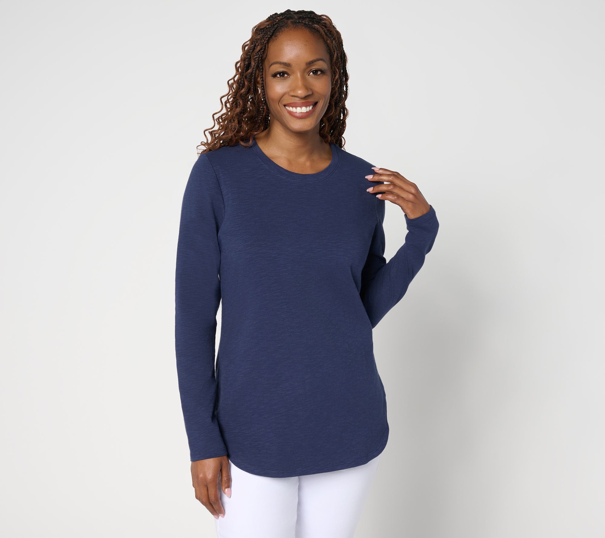 "As Is" Denim & Co. Essentials Textured Knit Bracelet Sleeve Round Neck Top