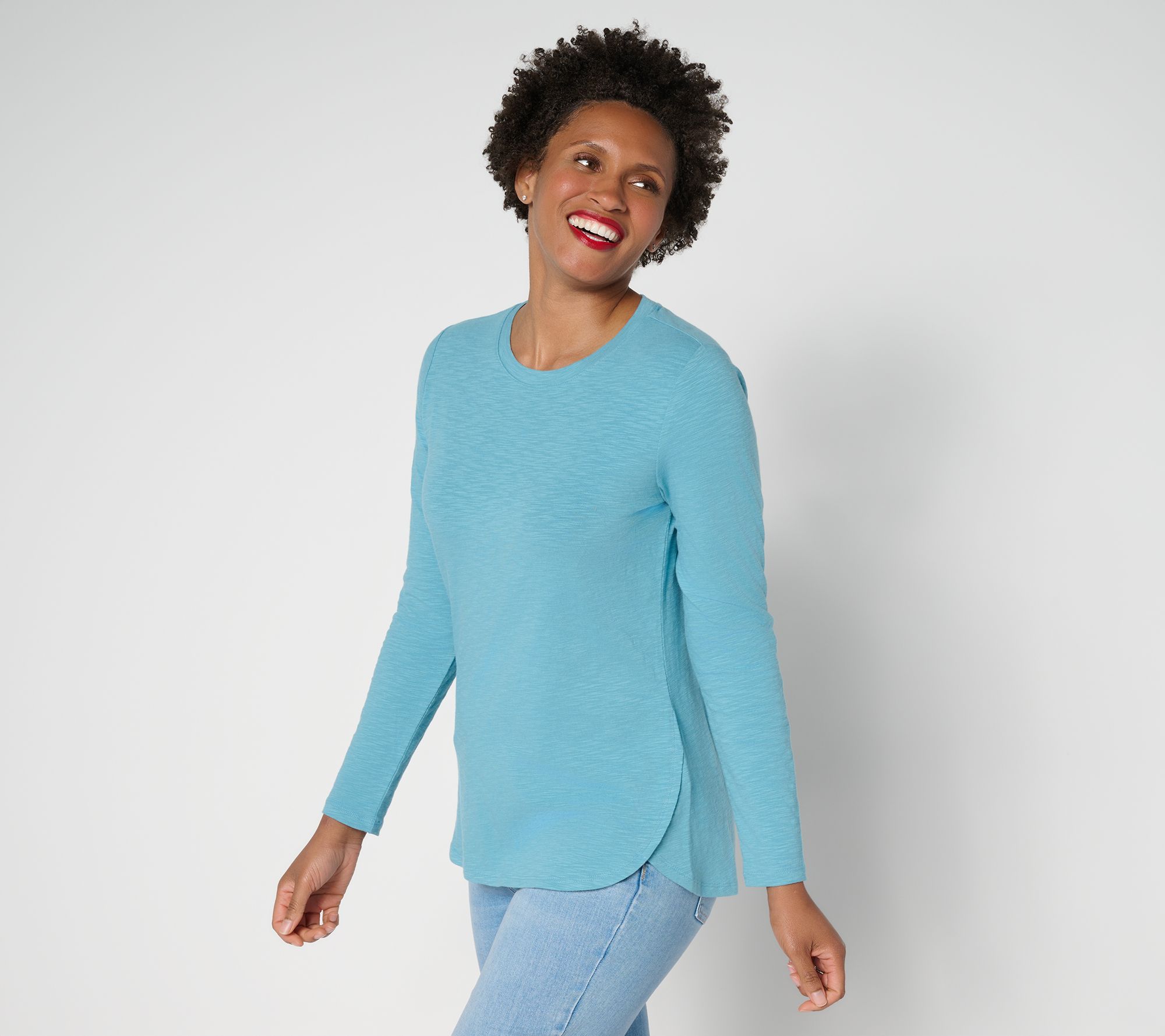 "As Is" Denim & Co. Essentials Textured Knit Bracelet Sleeve Round Neck Top