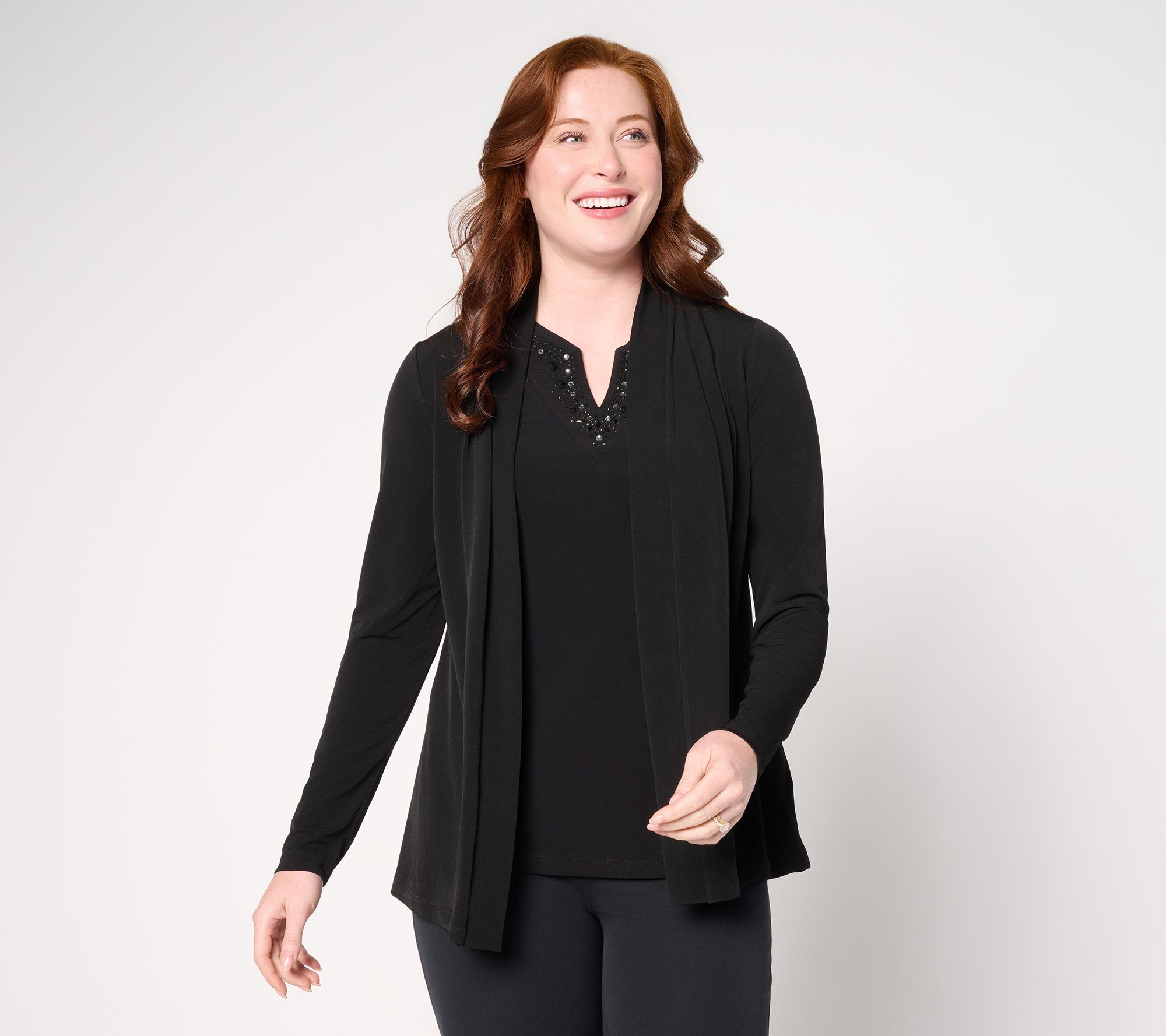 "As Is" Susan Graver Artisan Liquid Knit Cardigan & Tank Set