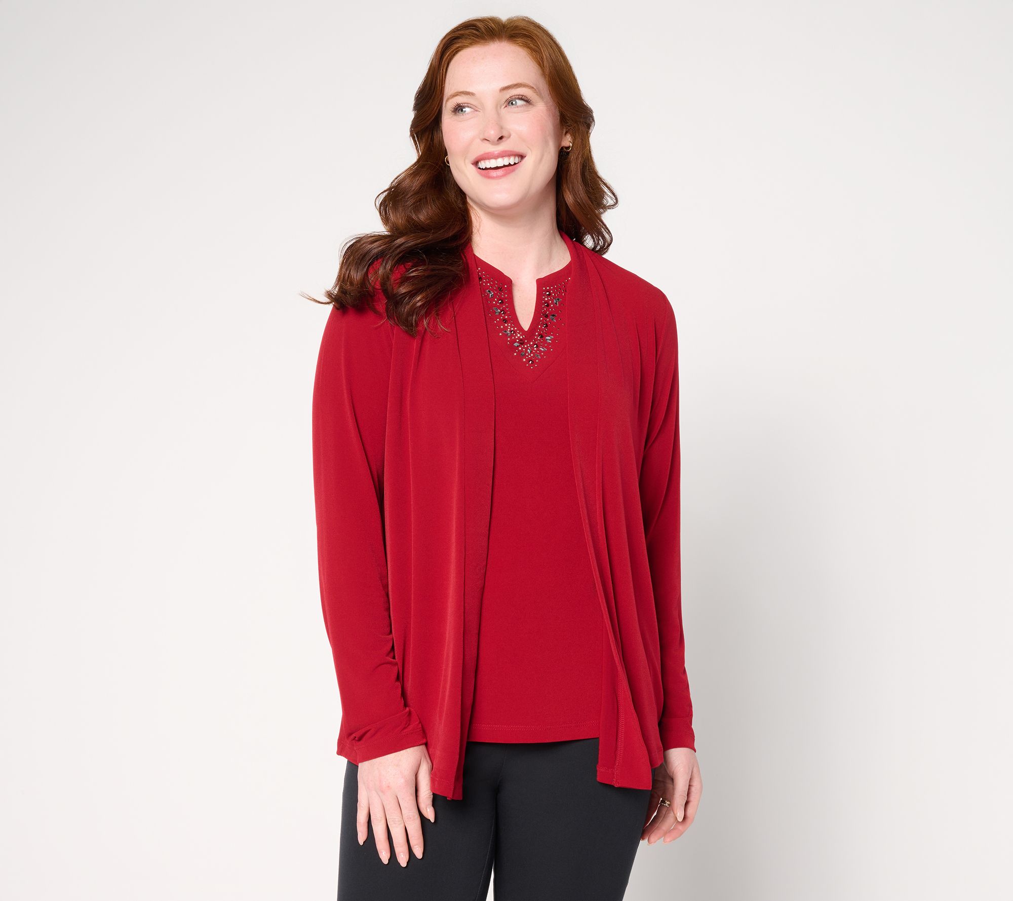 "As Is" Susan Graver Artisan Liquid Knit Cardigan & Tank Set