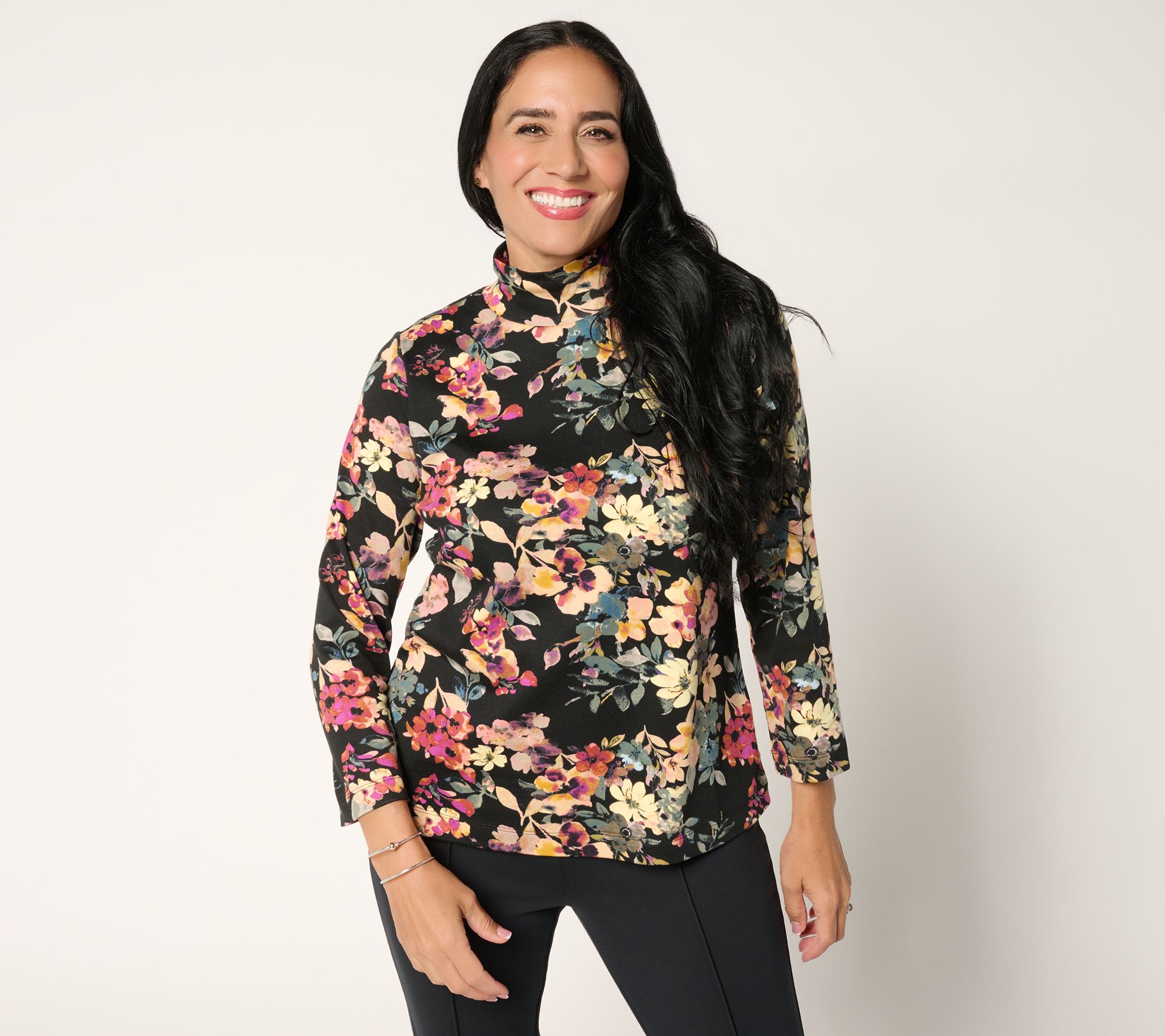 "As Is" Martha Stewart Signature Floral Printed Mock Neck Top