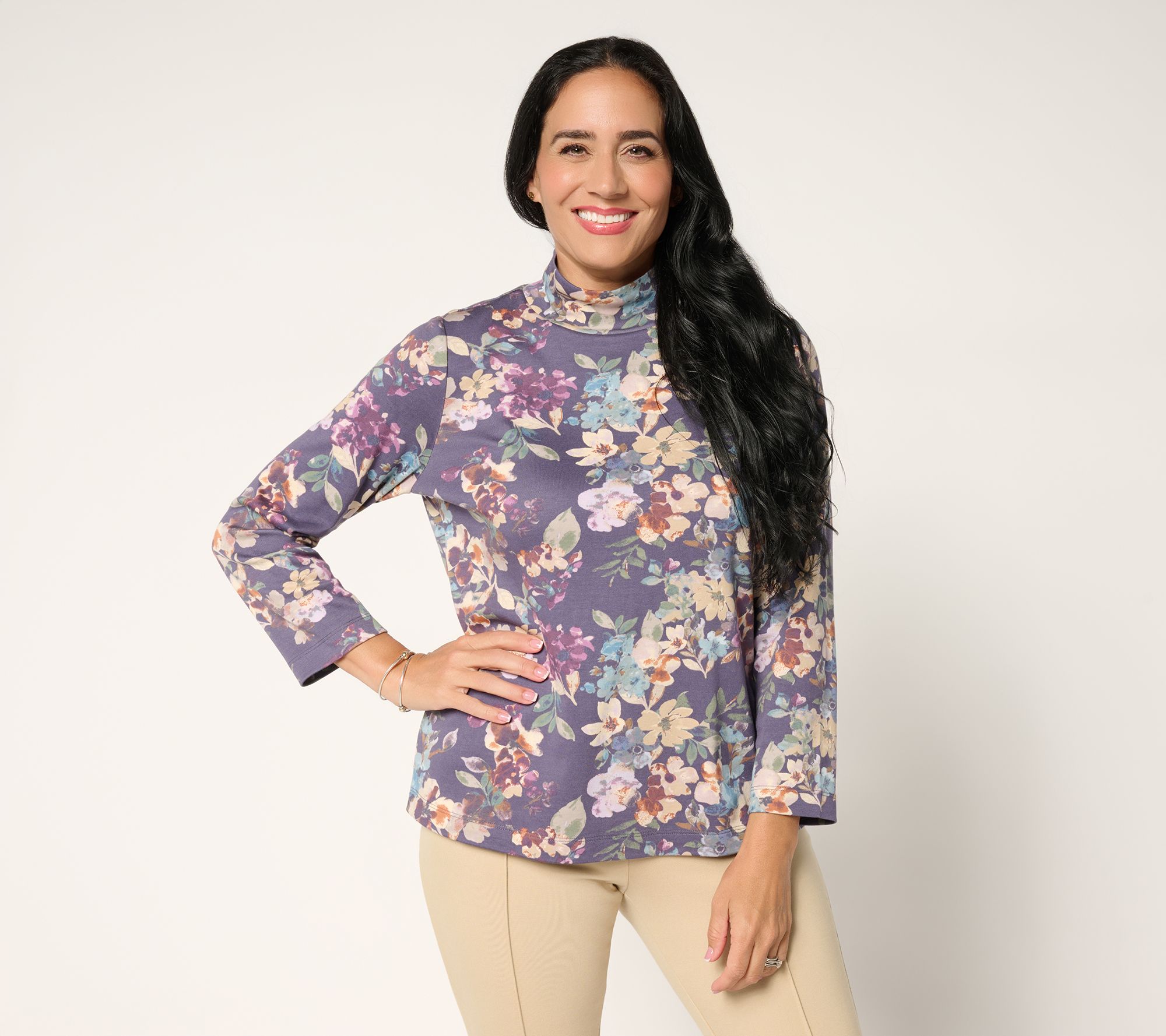 "As Is" Martha Stewart Signature Floral Printed Mock Neck Top