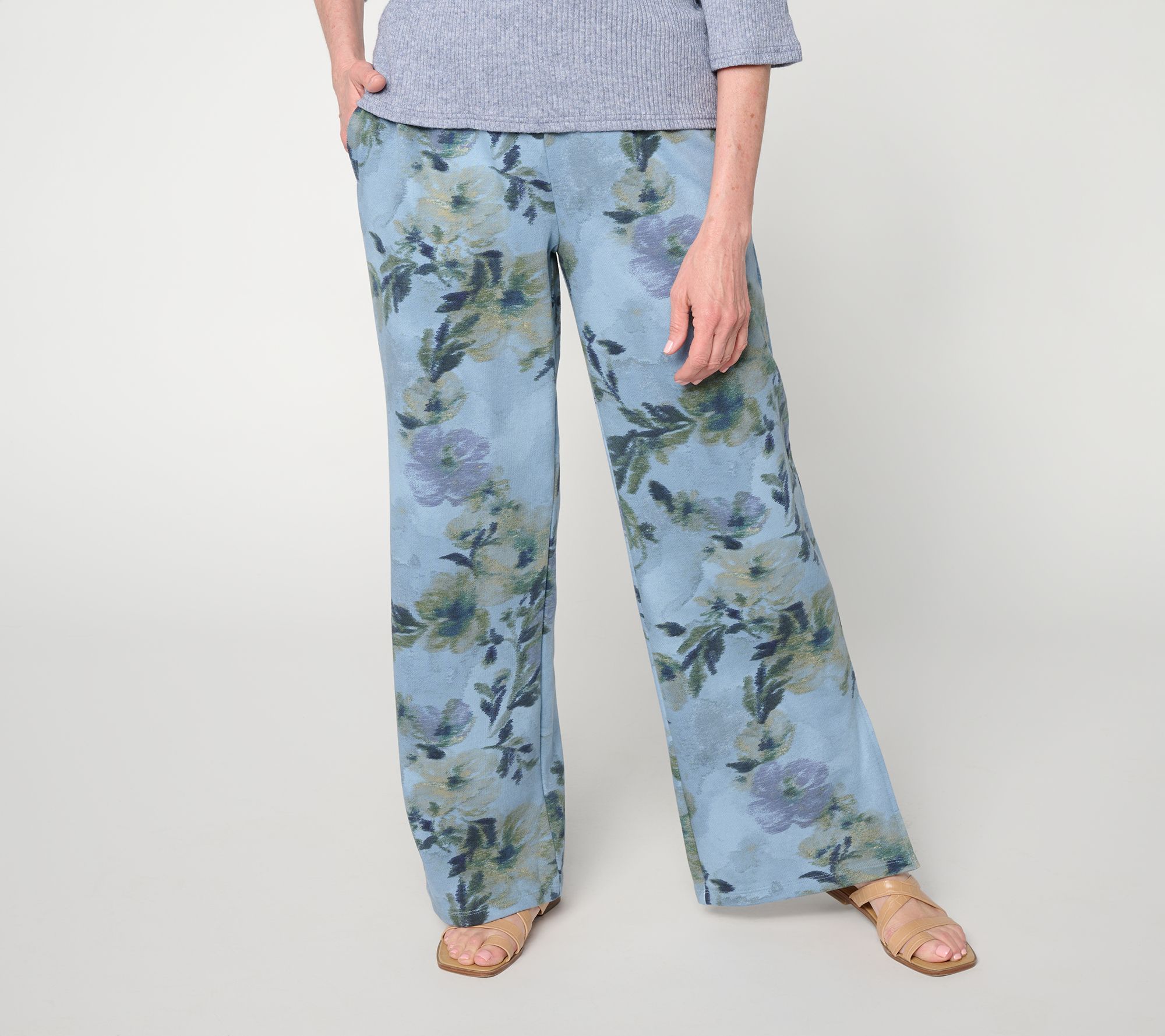 Me Time by Jennie Garth Petite French Terry Wide Leg Pants