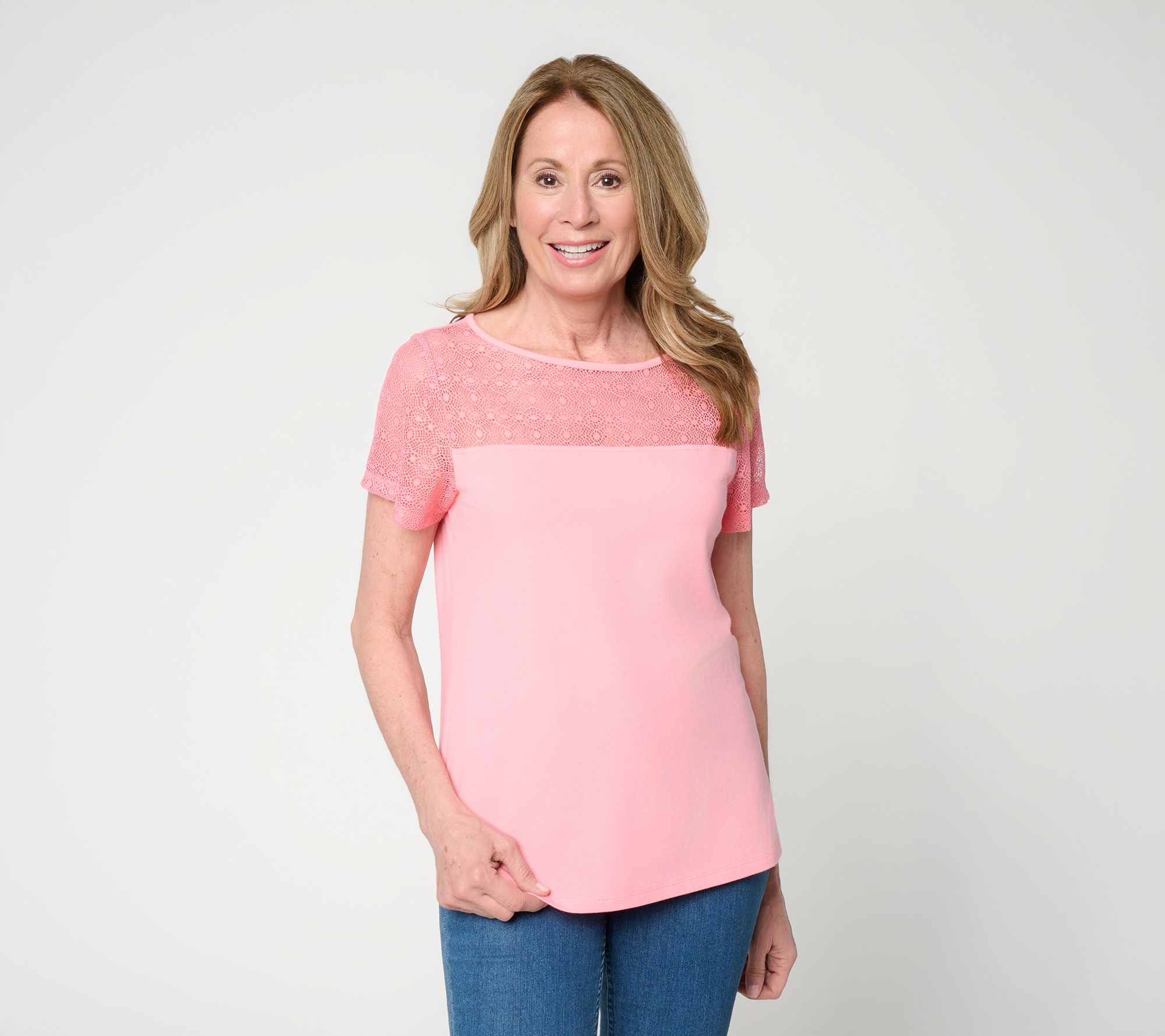 BEAUTIFUL by Lawrence Zarian Classic Knit Top with Lace Detail