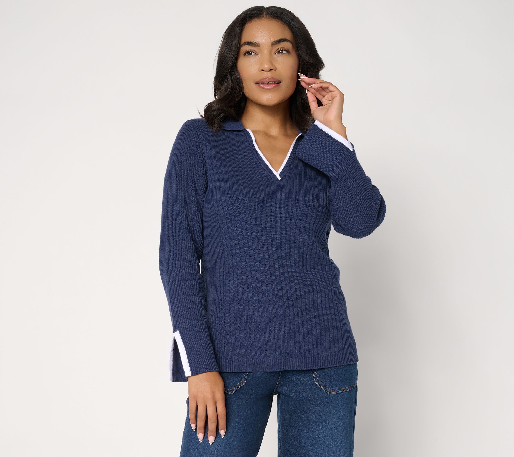 "As Is" Susan Graver Novelty Pull Over Sweater with Tipping