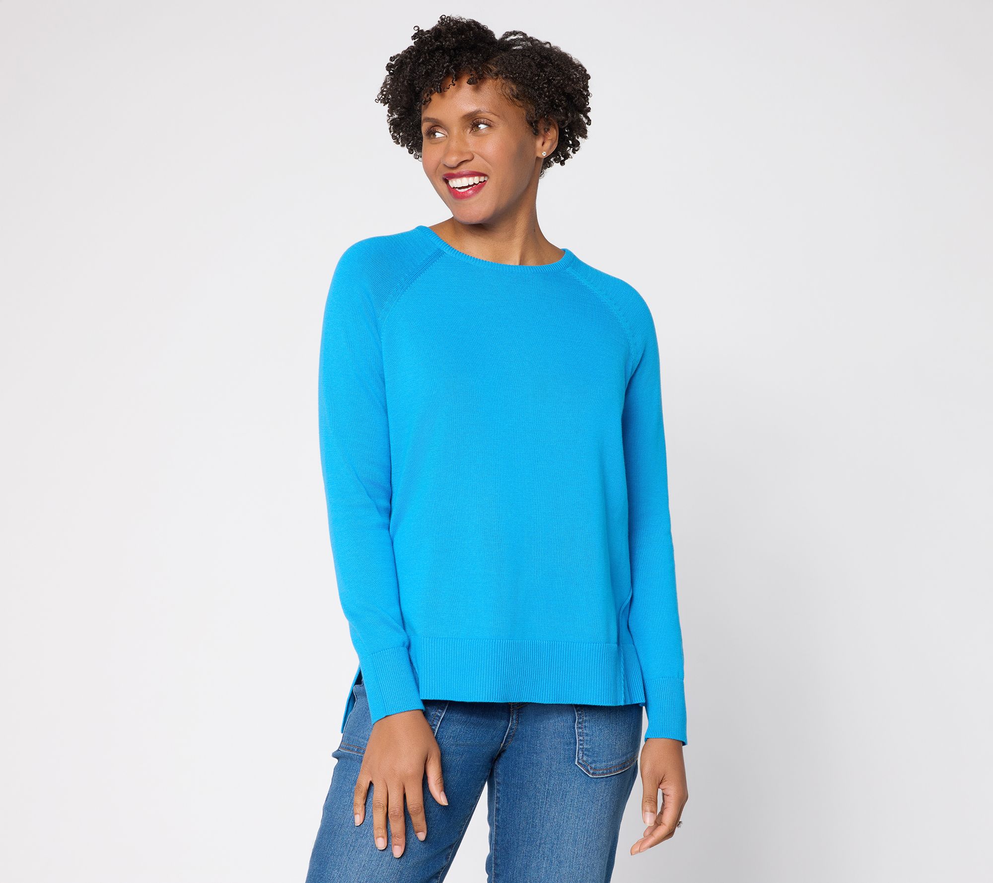 "As Is" LOGO by Lori Goldstein Cotton Raglan Sleeeve Sweater