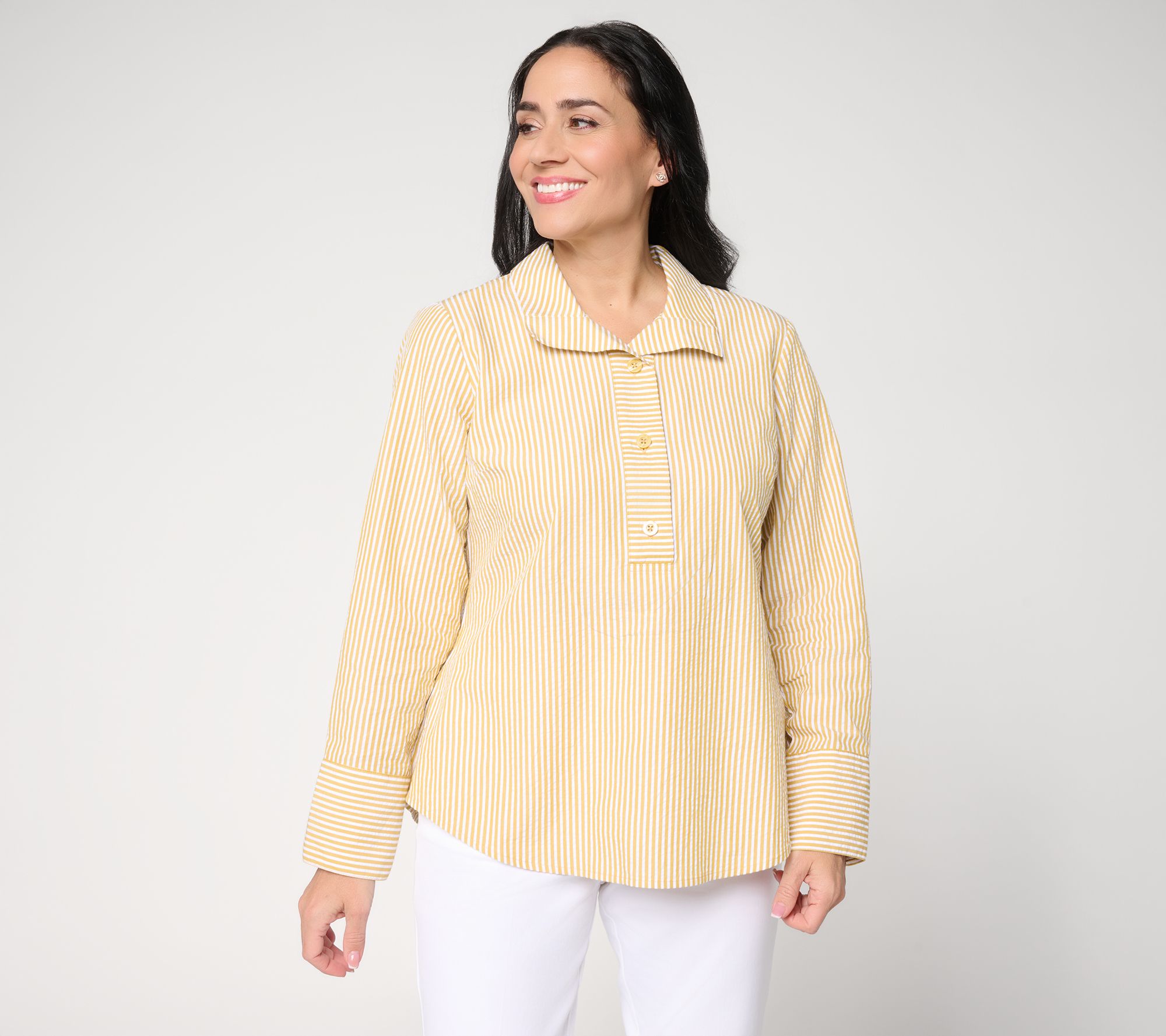 "As Is" Joan Rivers Seersucker Striped Tunic Shirt