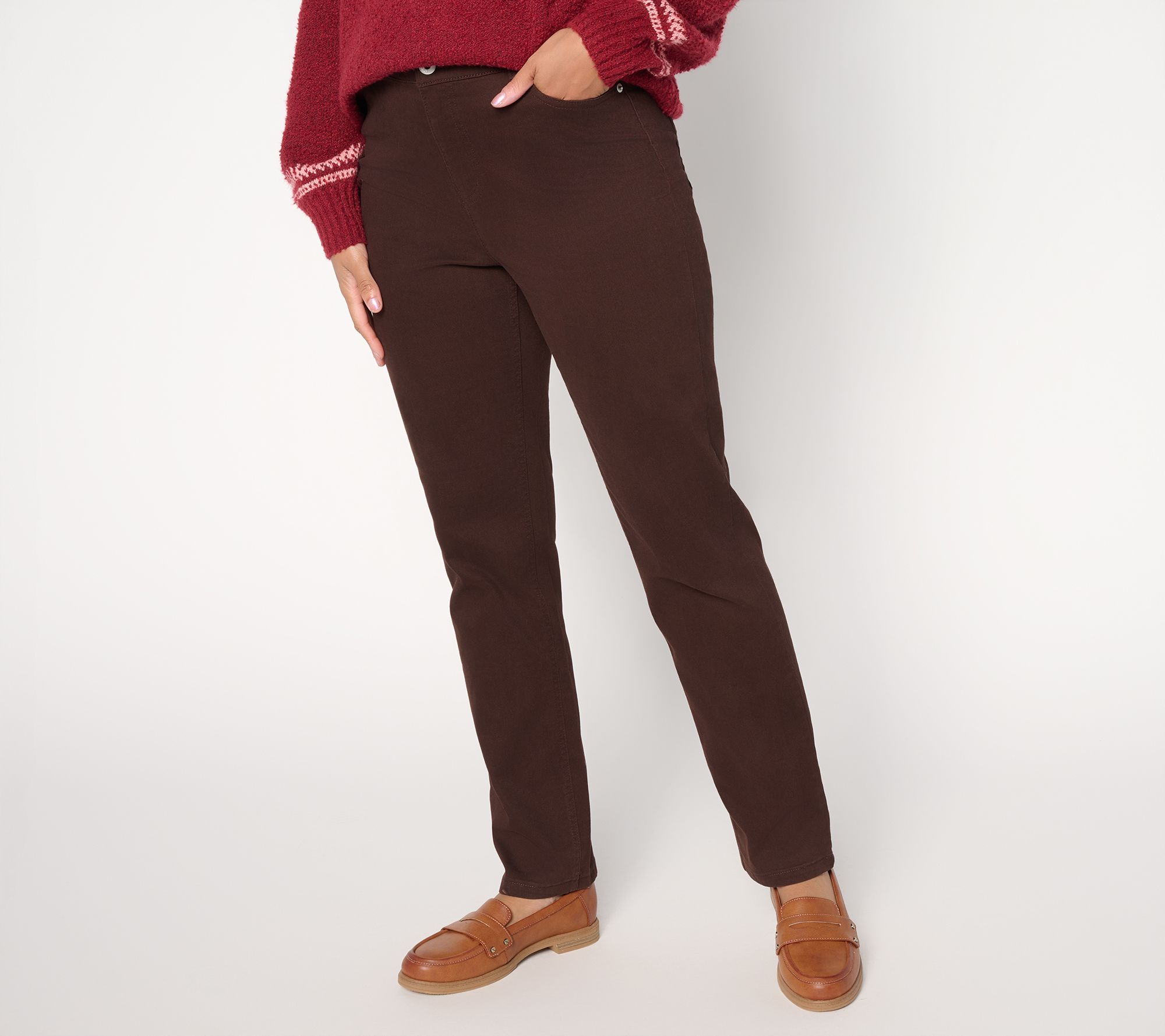 "As Is" Denim & Co. Petite Woven Twill Slim Straight Pants