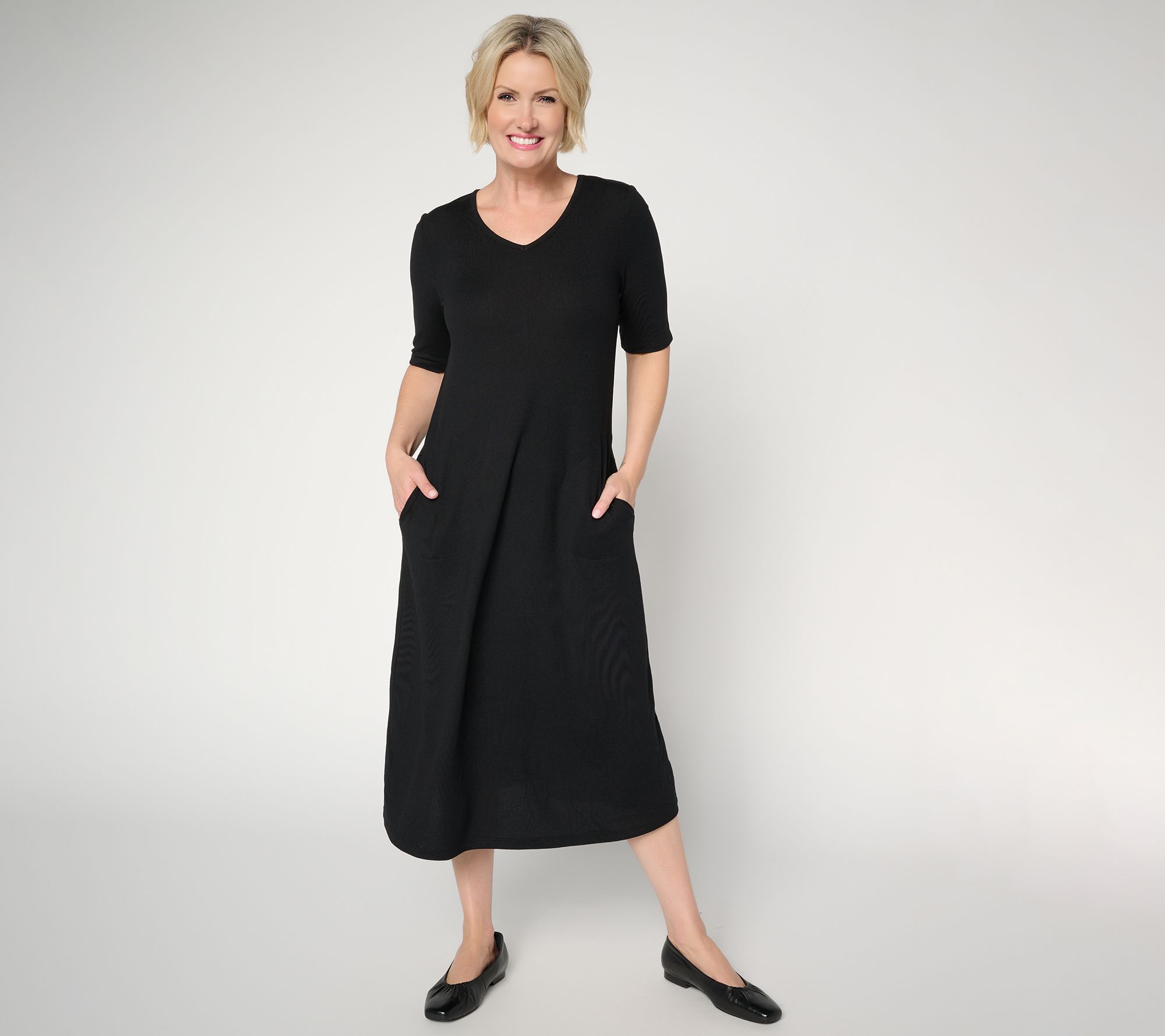 "As Is" Denim & Co. Regular Heavenly Jersey Elbow Sleeve Midi Dress