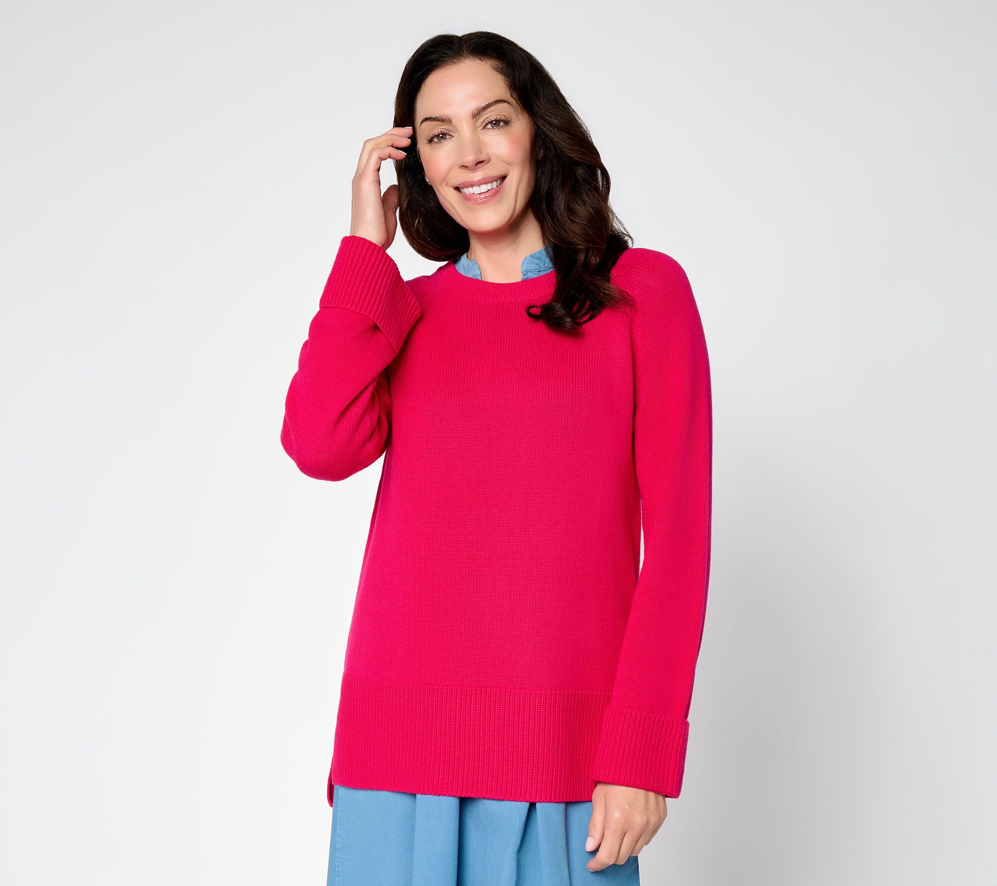 LOGO by Lori Goldstein Cotton Cashmere Wide Cuff Sweater