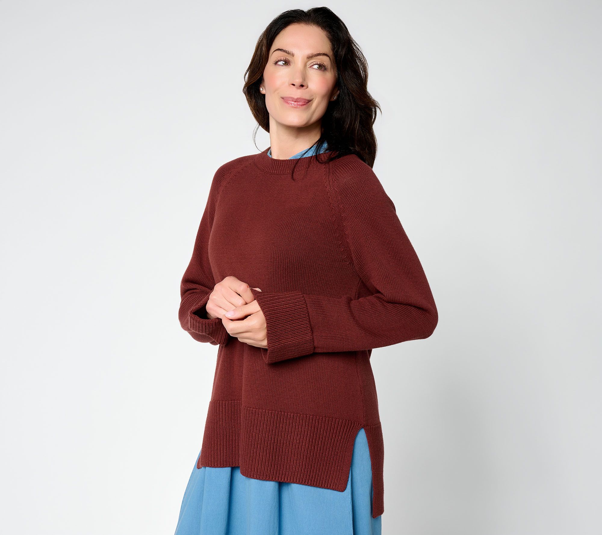 LOGO by Lori Goldstein Cotton Cashmere Wide Cuff Sweater