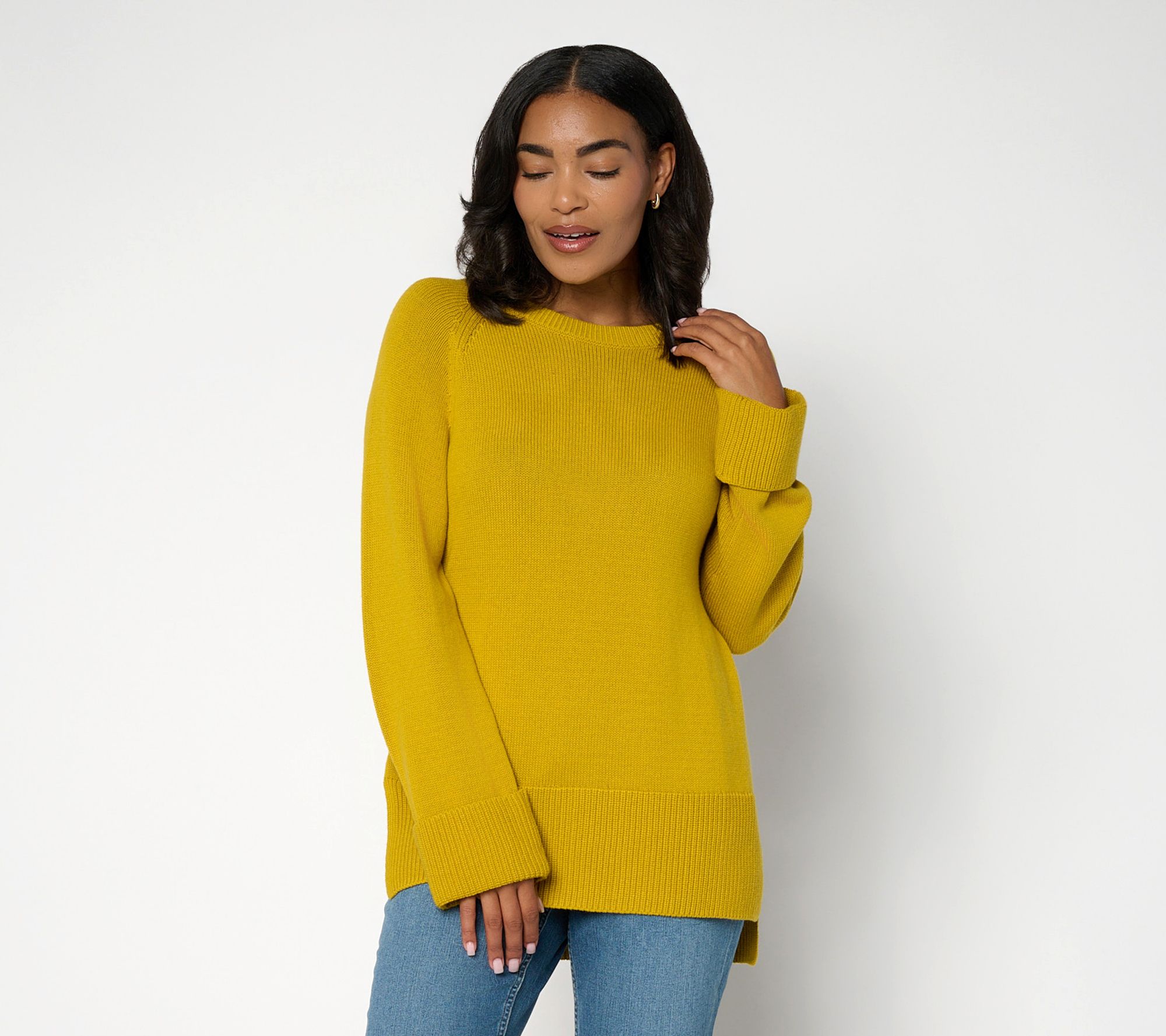 LOGO by Lori Goldstein Cotton Cashmere Wide Cuff Sweater