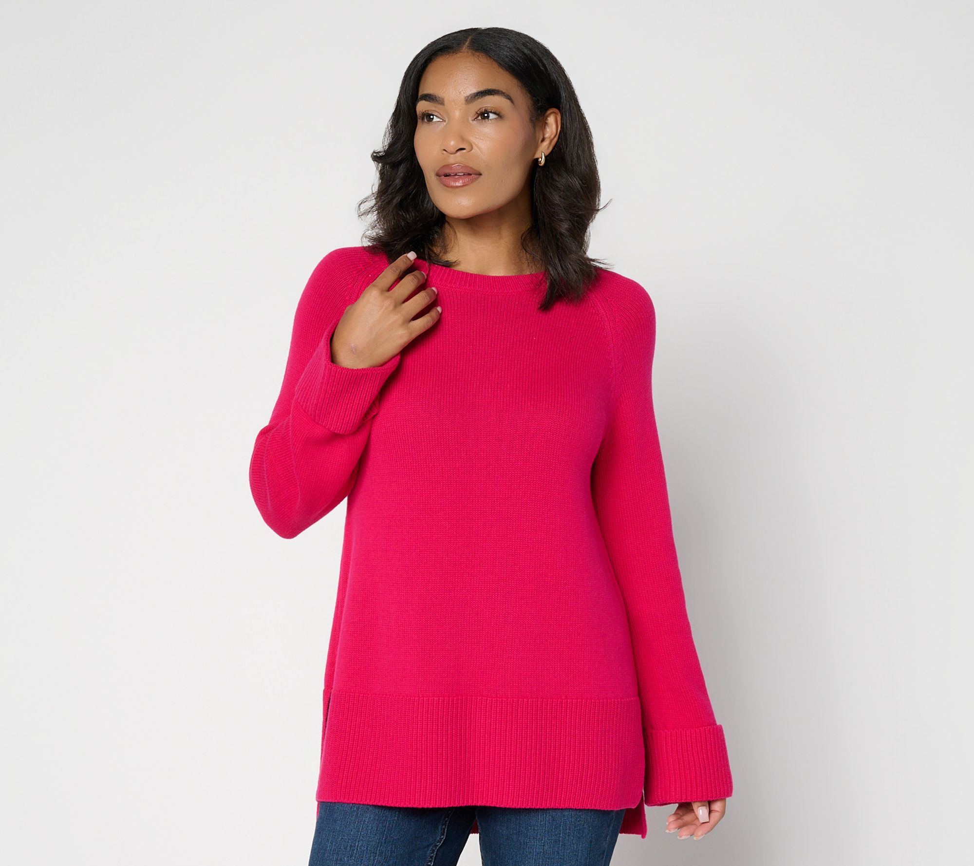 LOGO by Lori Goldstein Cotton Cashmere Wide Cuff Sweater