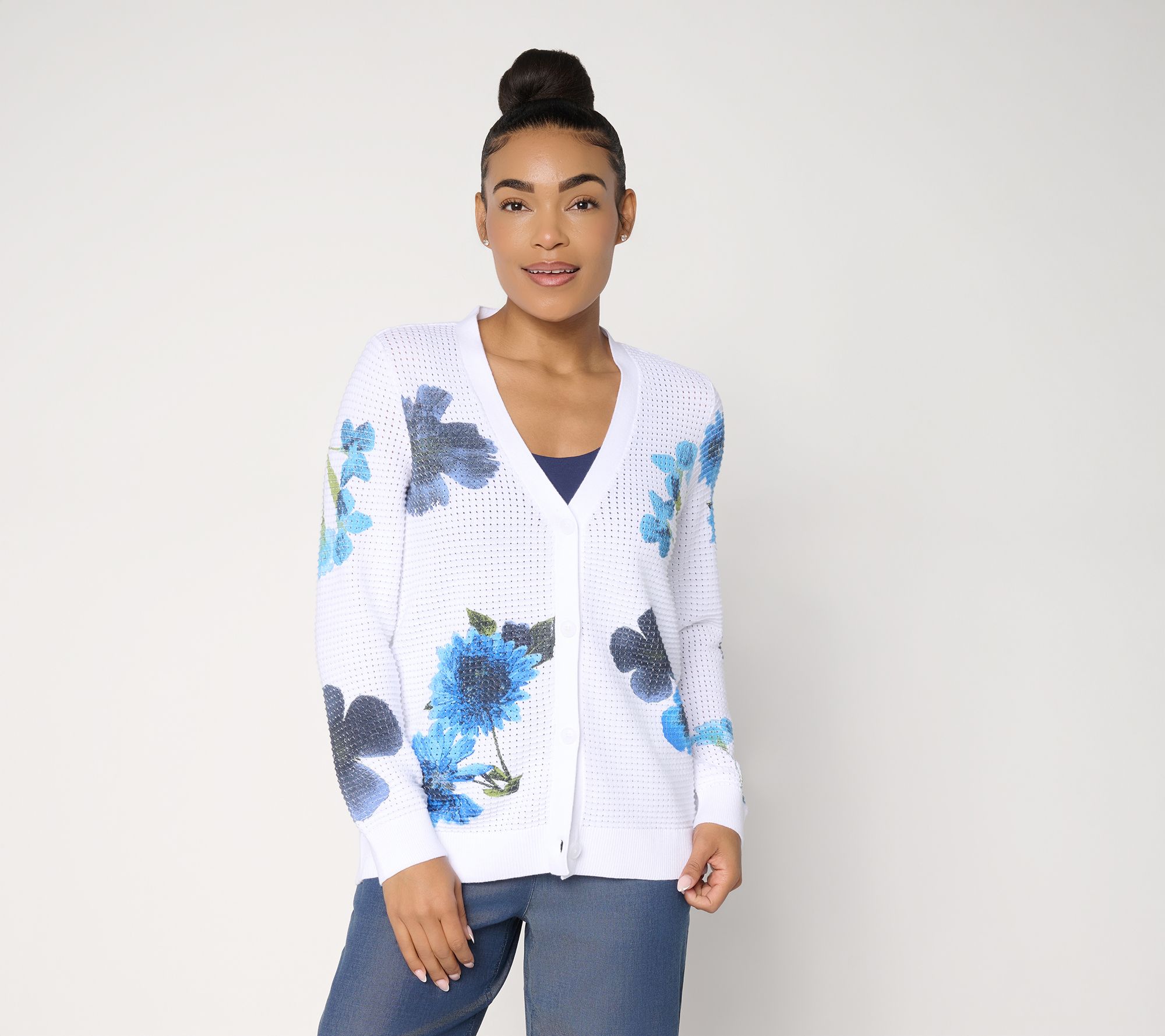 "As Is" Susan Graver Printed Wild Flower Sweater Cardigan