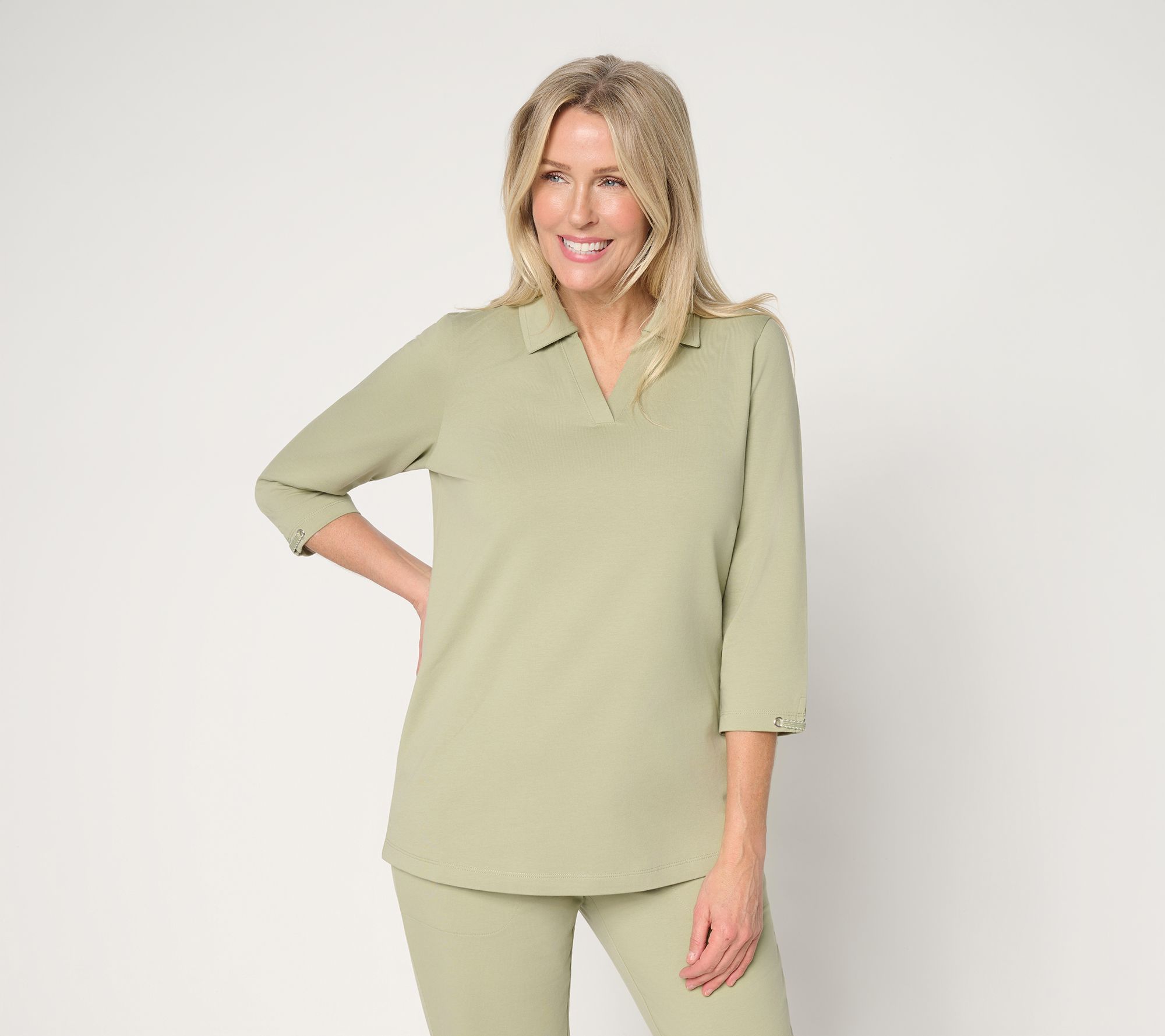 "As Is" Denim & Co. Active French Terry Collared Top w/ Sleeve Detail