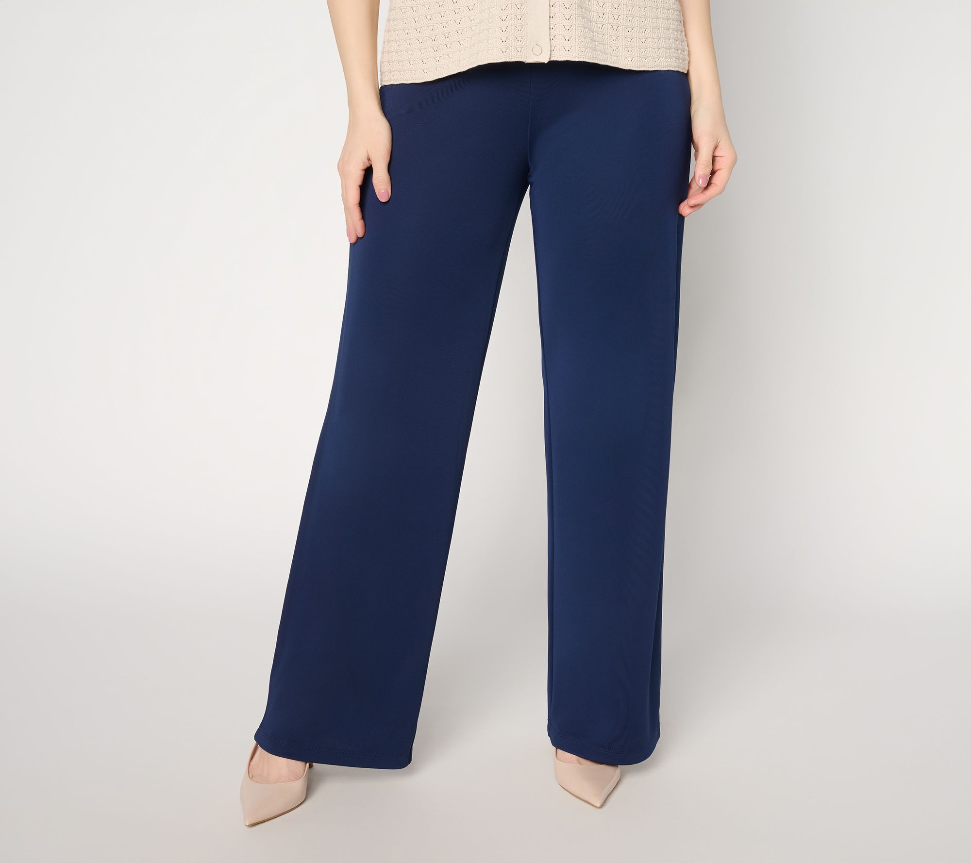 "As Is" Dennis Basso Petite Luxe Jersey Wide Leg Pant- Wide Waistband