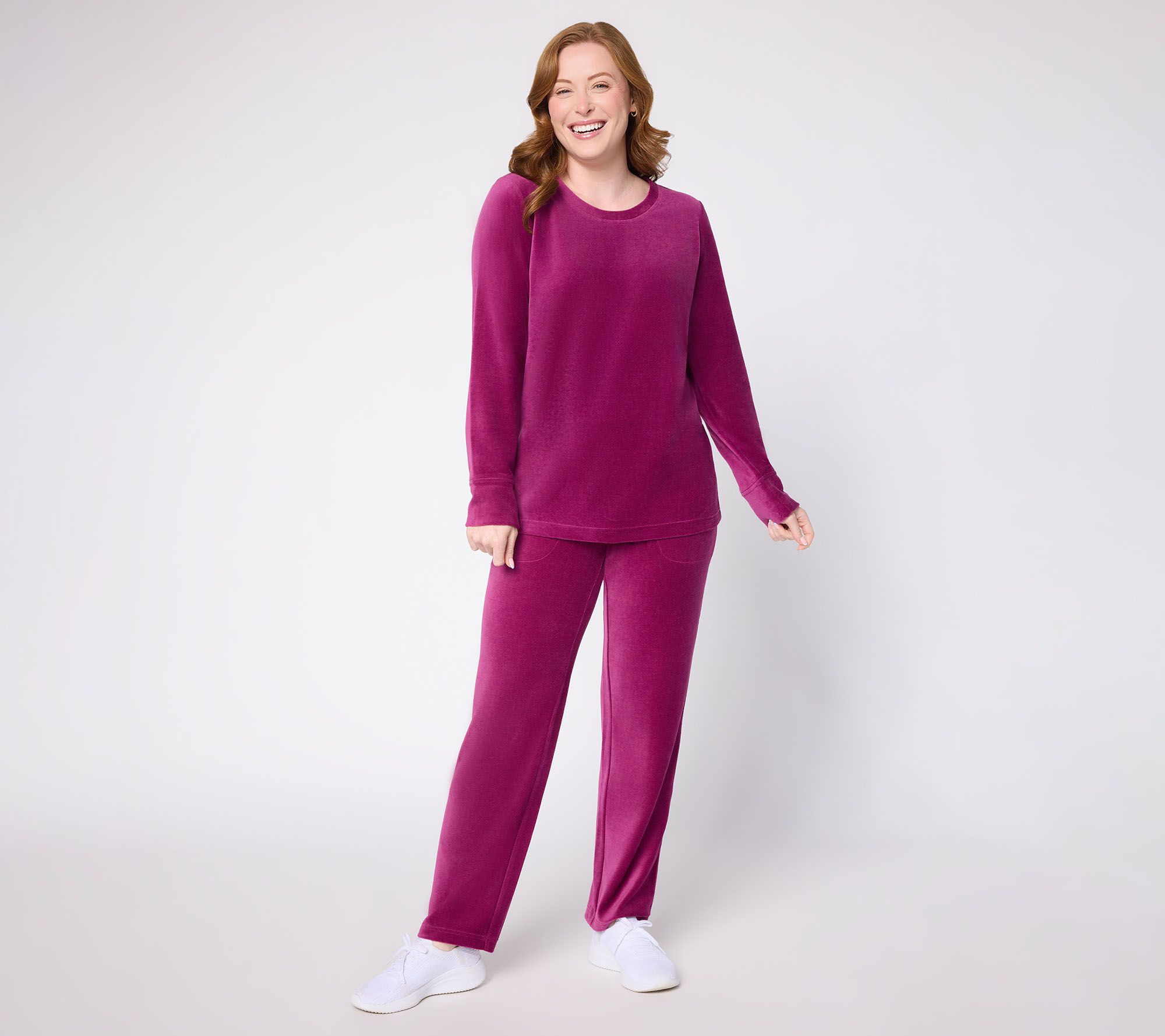 Denim & Co. Active Tall Velour Top & Straight Leg Pants Set