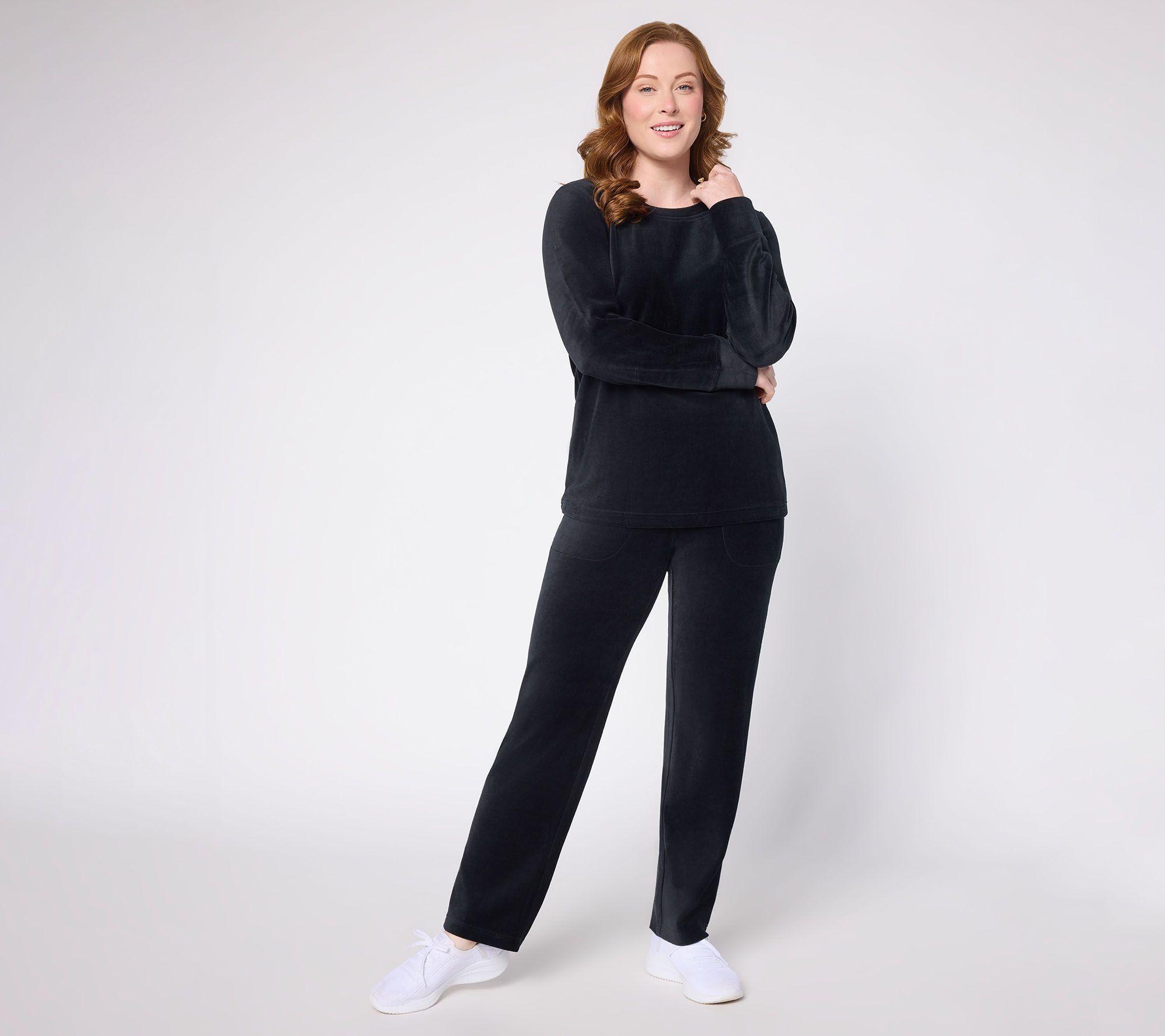 Denim & Co. Active Tall Velour Top & Straight Leg Pants Set