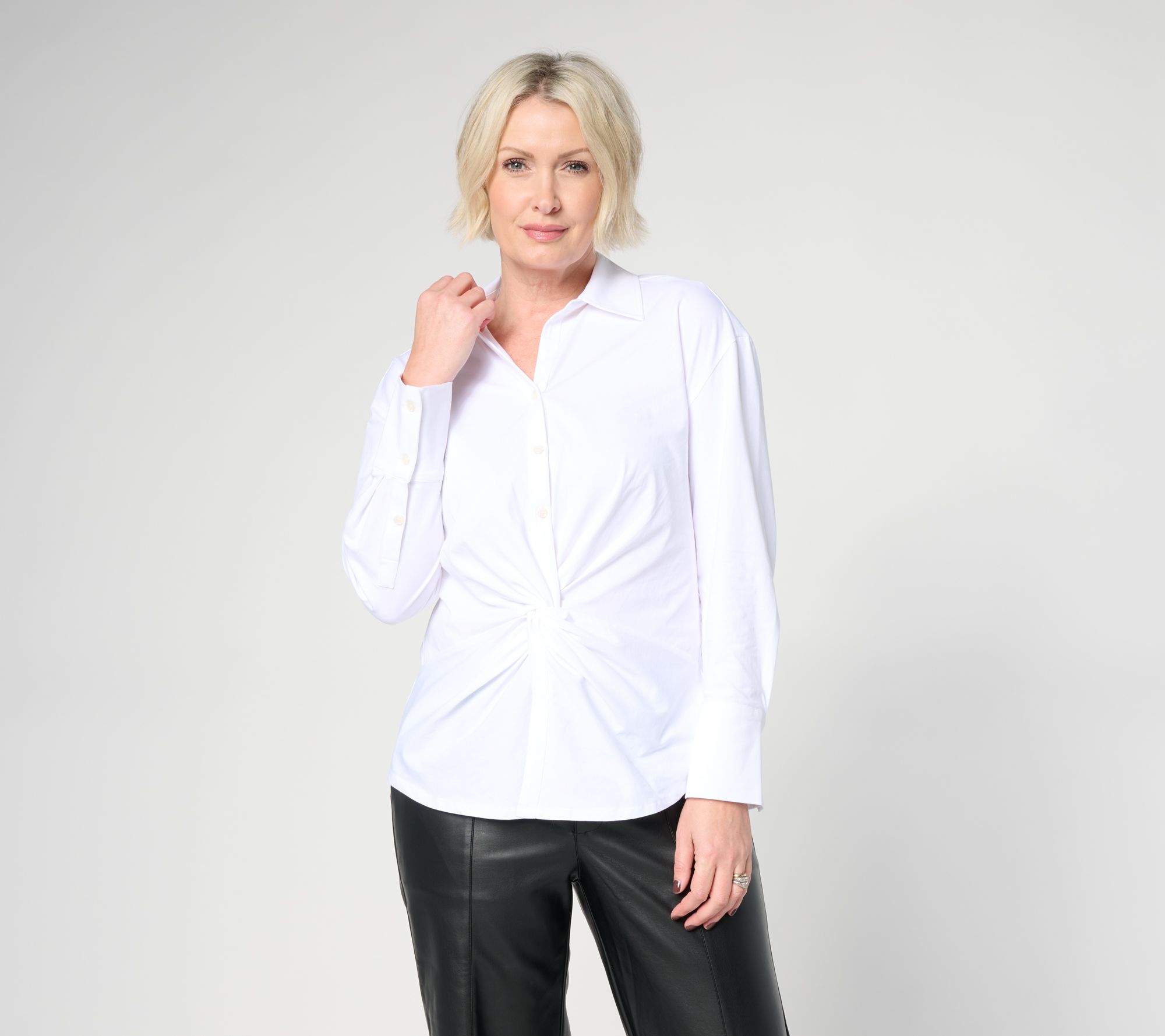 Off Duty Cotton Blend Twist Front Knit Shirt