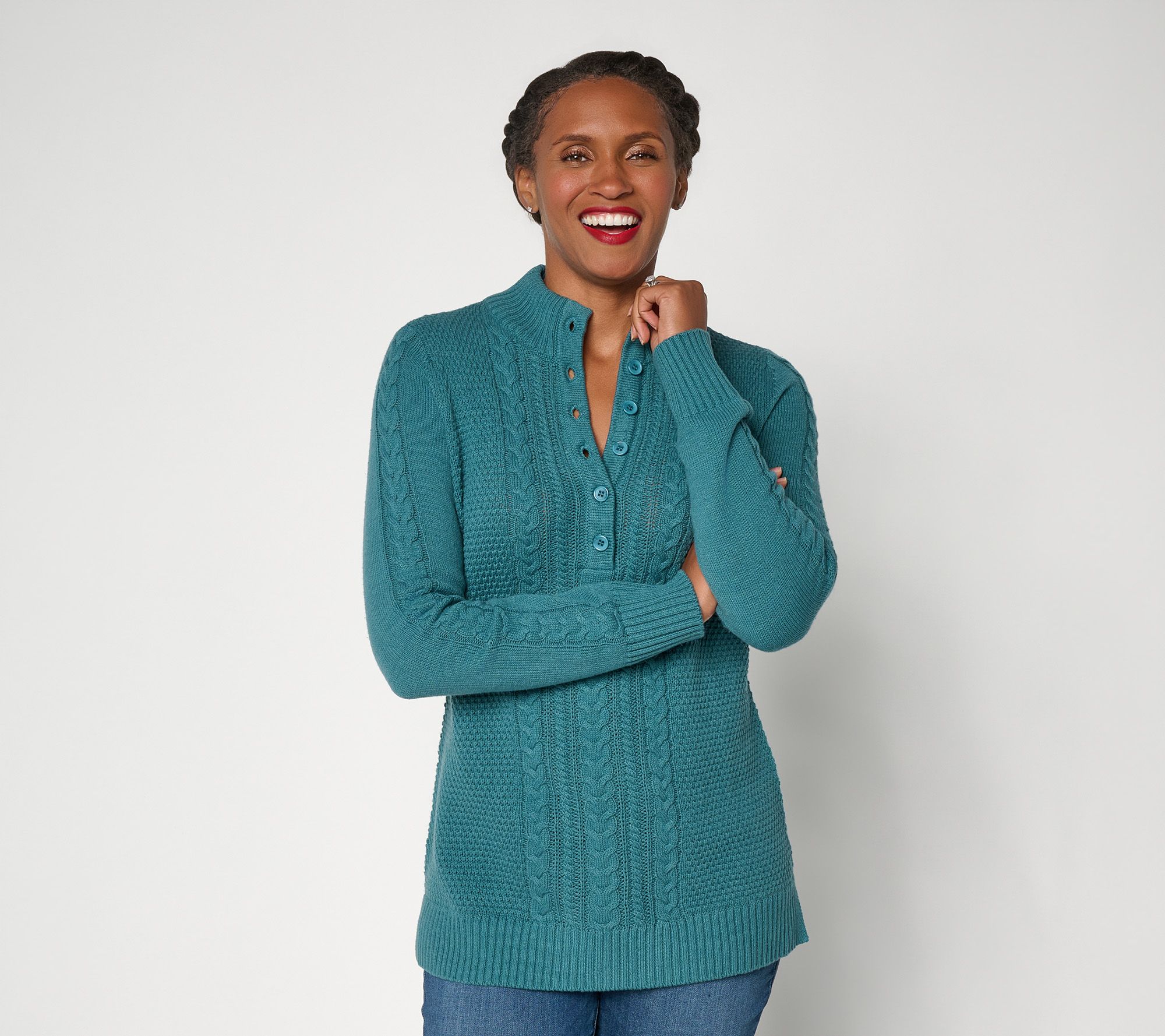 "As Is" Belle by Kim Gravel Harvest Cabled Henley Sweater