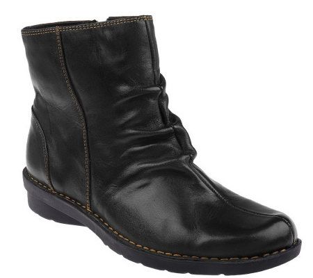 Clarks Nikki Tea Leather Ruched Ankle Boots - QVC.com