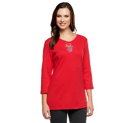 Quacker Factory Delights Holiday Charmed 3/4 Sleeve T-shirt - QVC.com