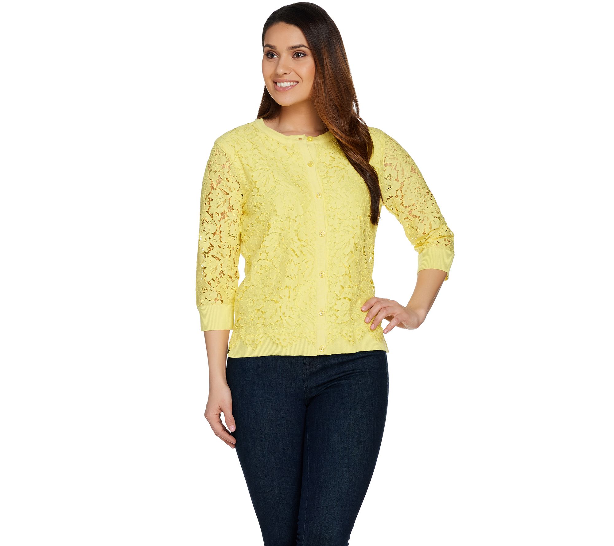 Isaac Mizrahi Live! Lace Front & 3/4 Sleeve Cardigan 