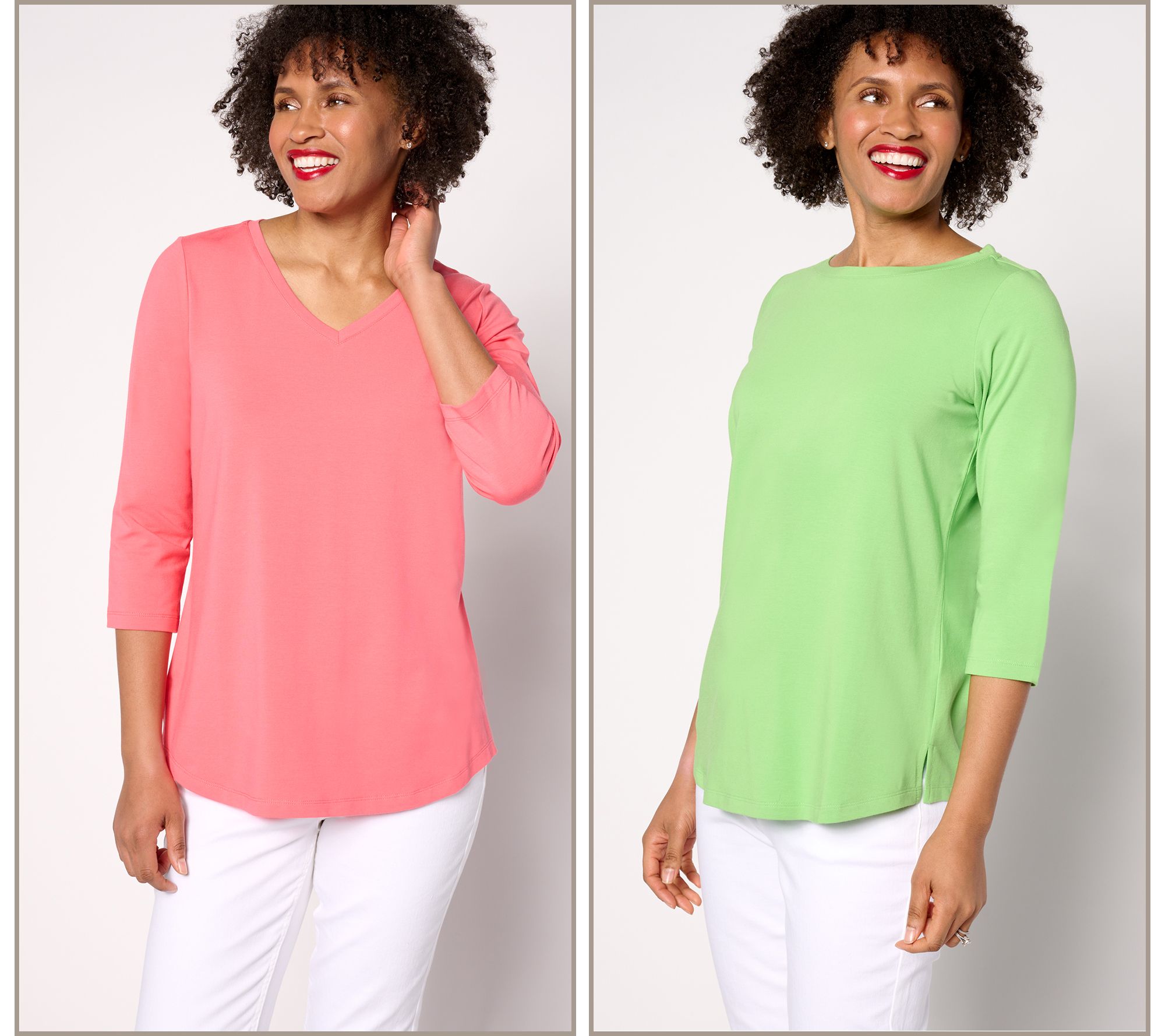 Belle by Kim Gravel Primabelle Knit Set of 2 3/4-Sleeve Tops