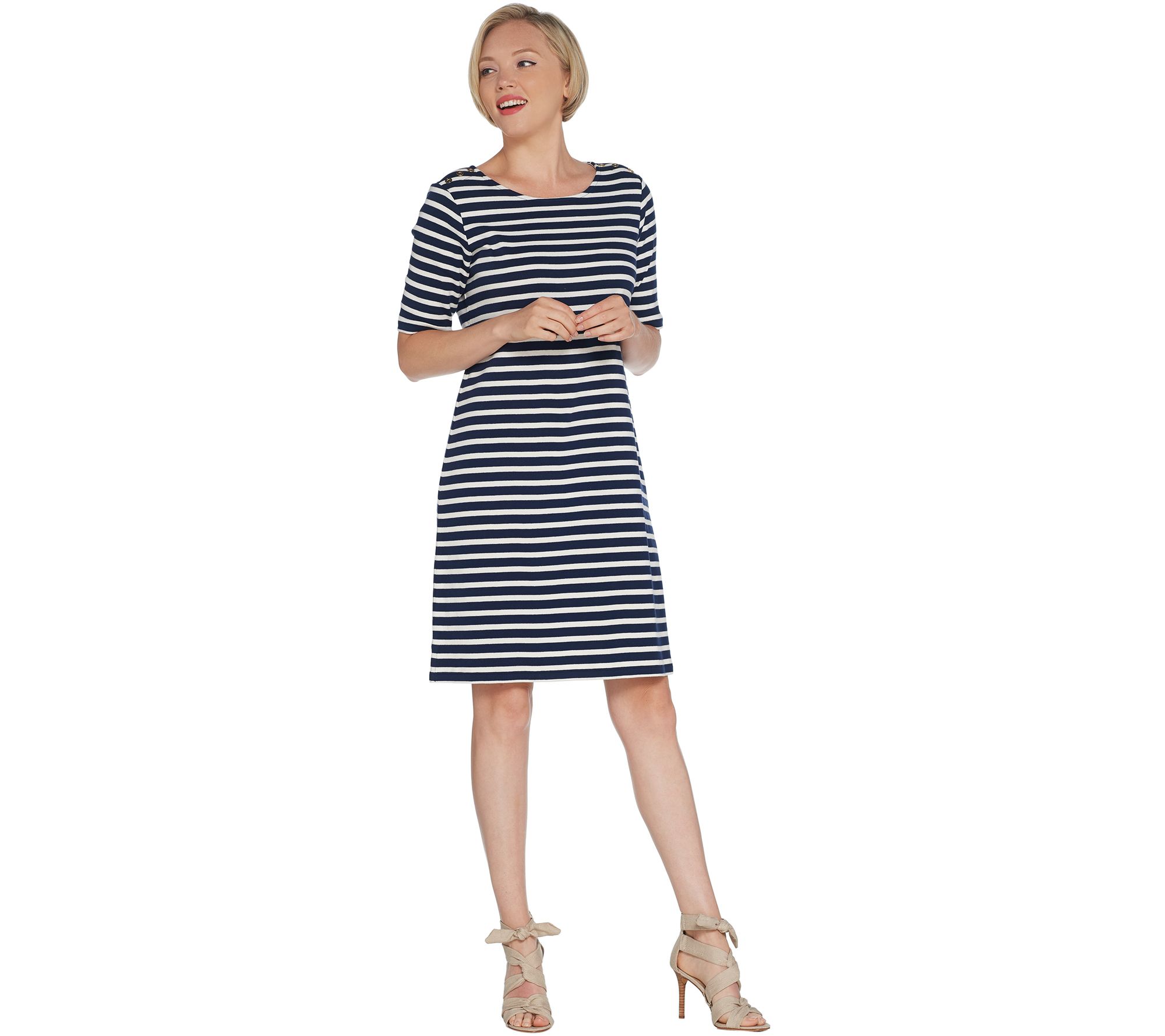 Martha Stewart Striped Scoop-Neck Elbow-Sleeve T-Shirt Dress - QVC.com
