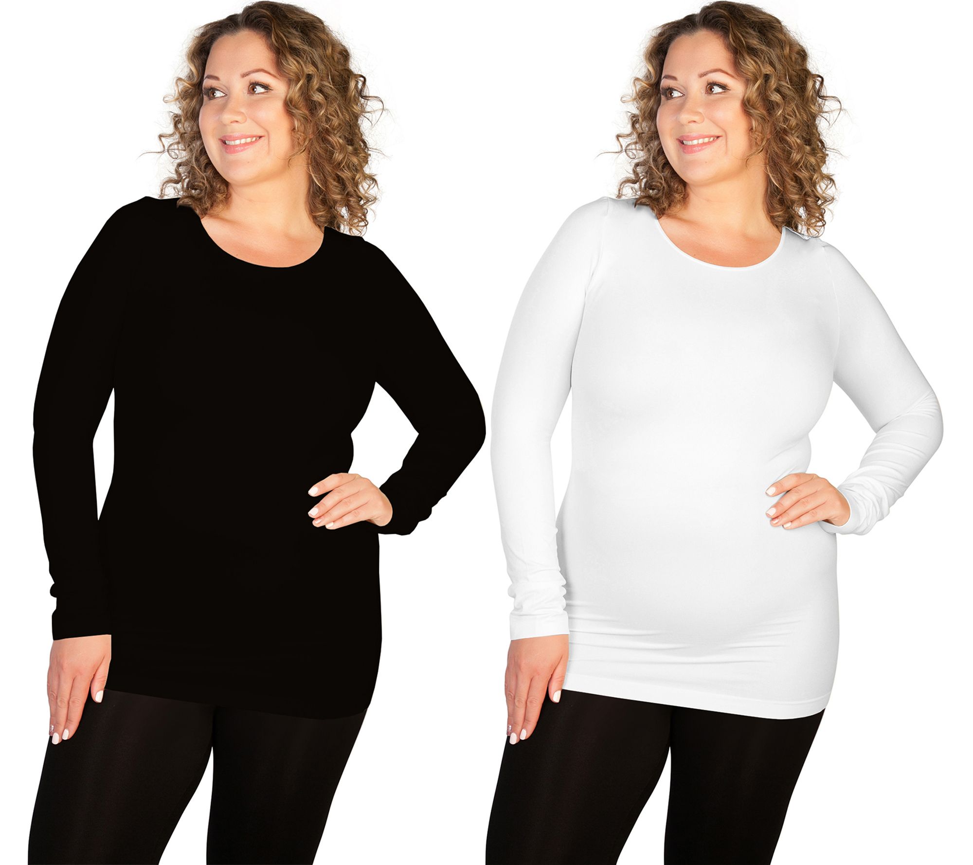 skinnytees Plus Long Sleeve Crew Neck Top Set of 2