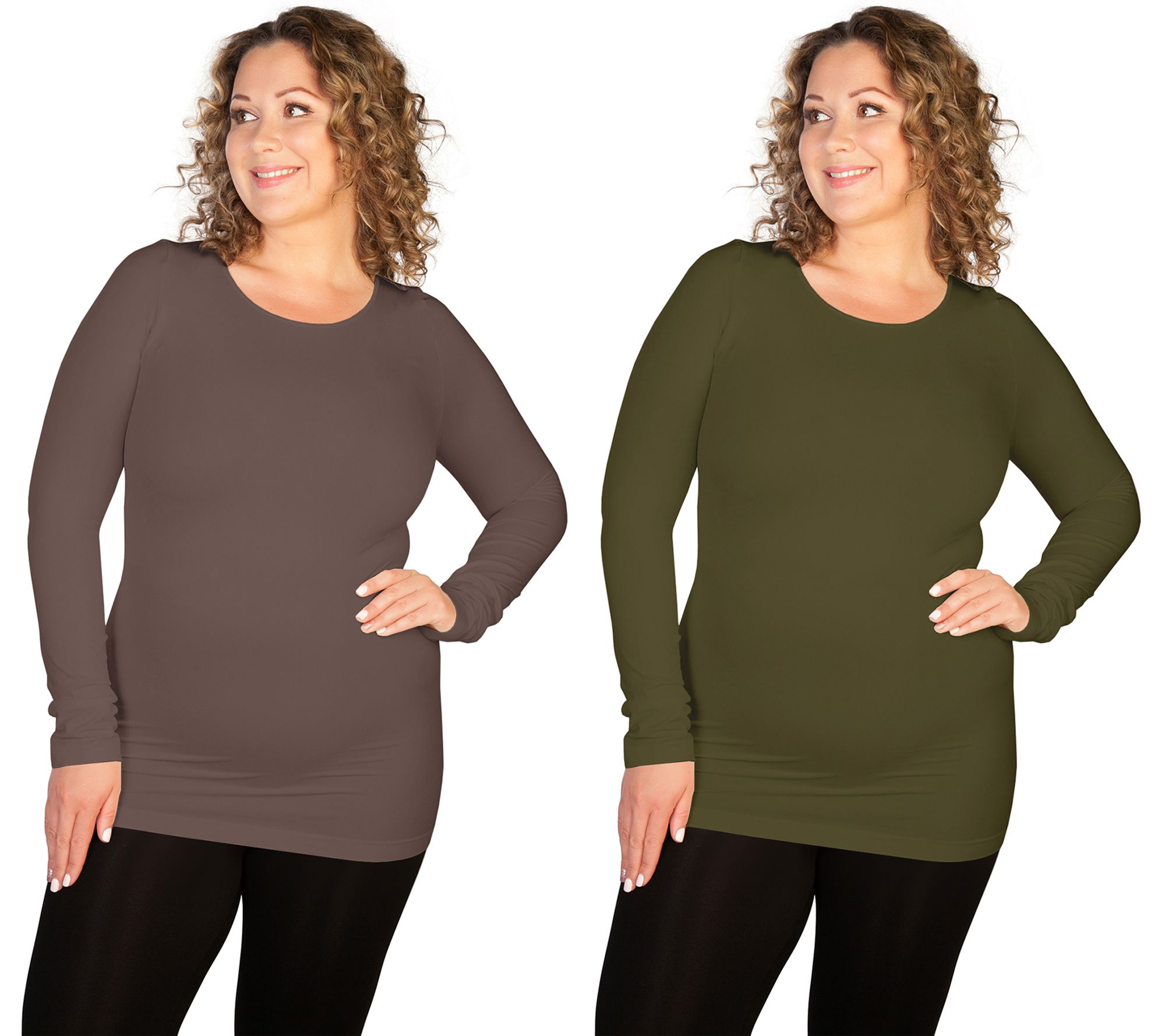 skinnytees Plus Long Sleeve Crew Neck Top Set of 2