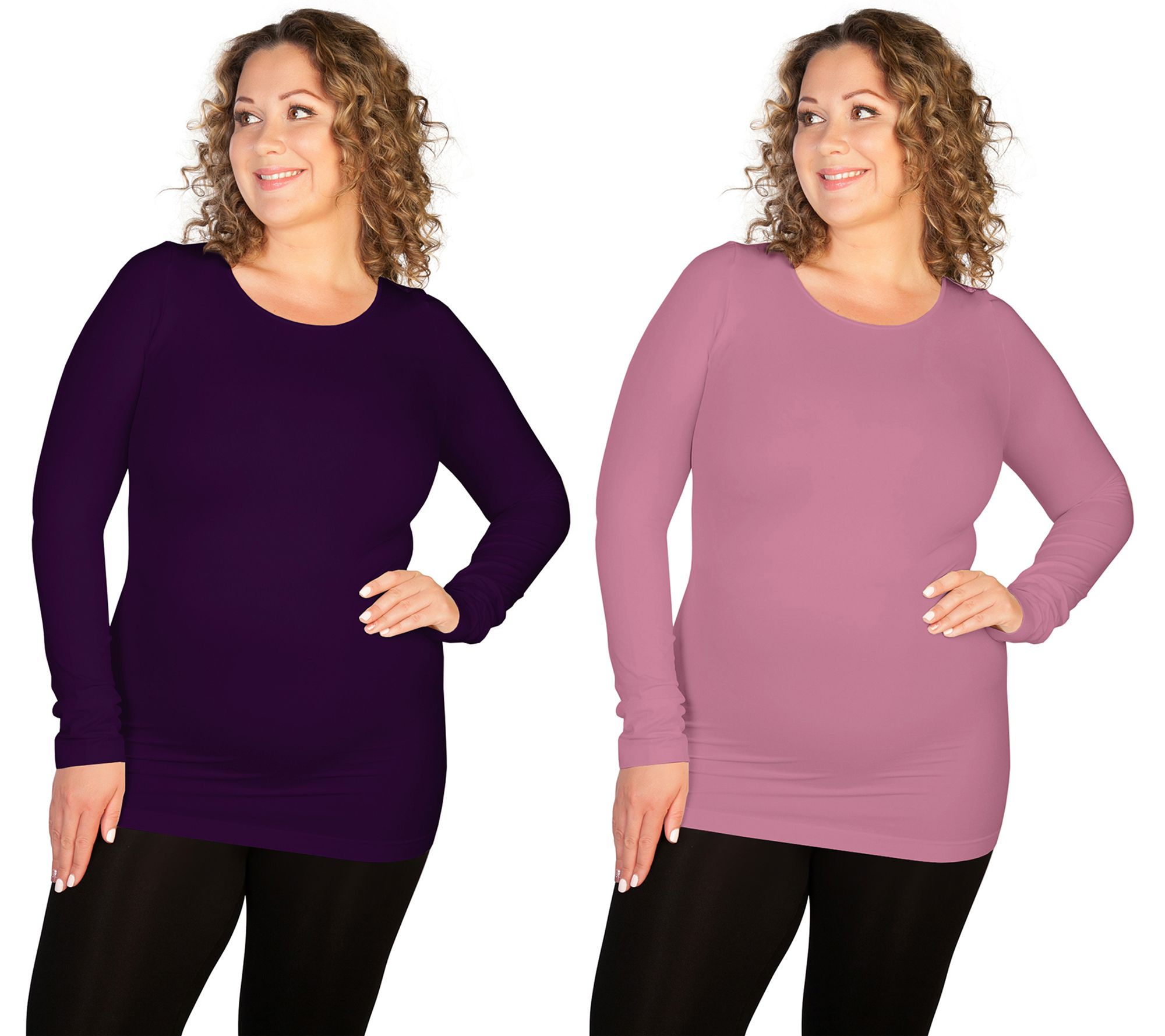 skinnytees Plus Long Sleeve Crew Neck Top Set of 2