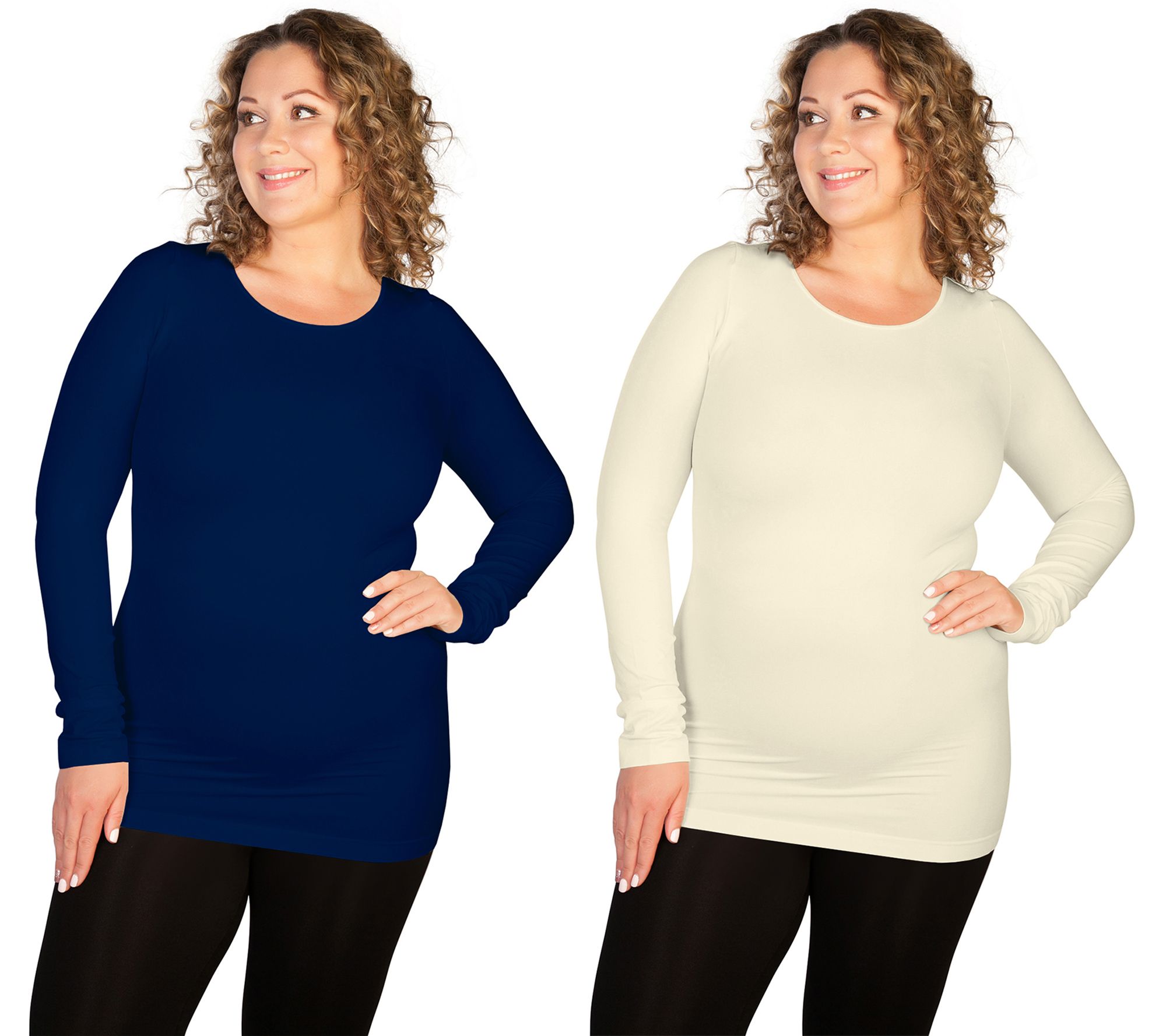 skinnytees Plus Long Sleeve Crew Neck Top Set of 2