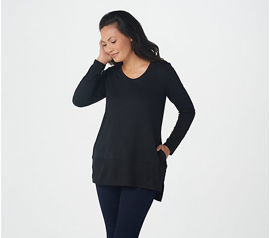 LOGO Lounge by Lori Goldstein French Terry Top with Rib Details