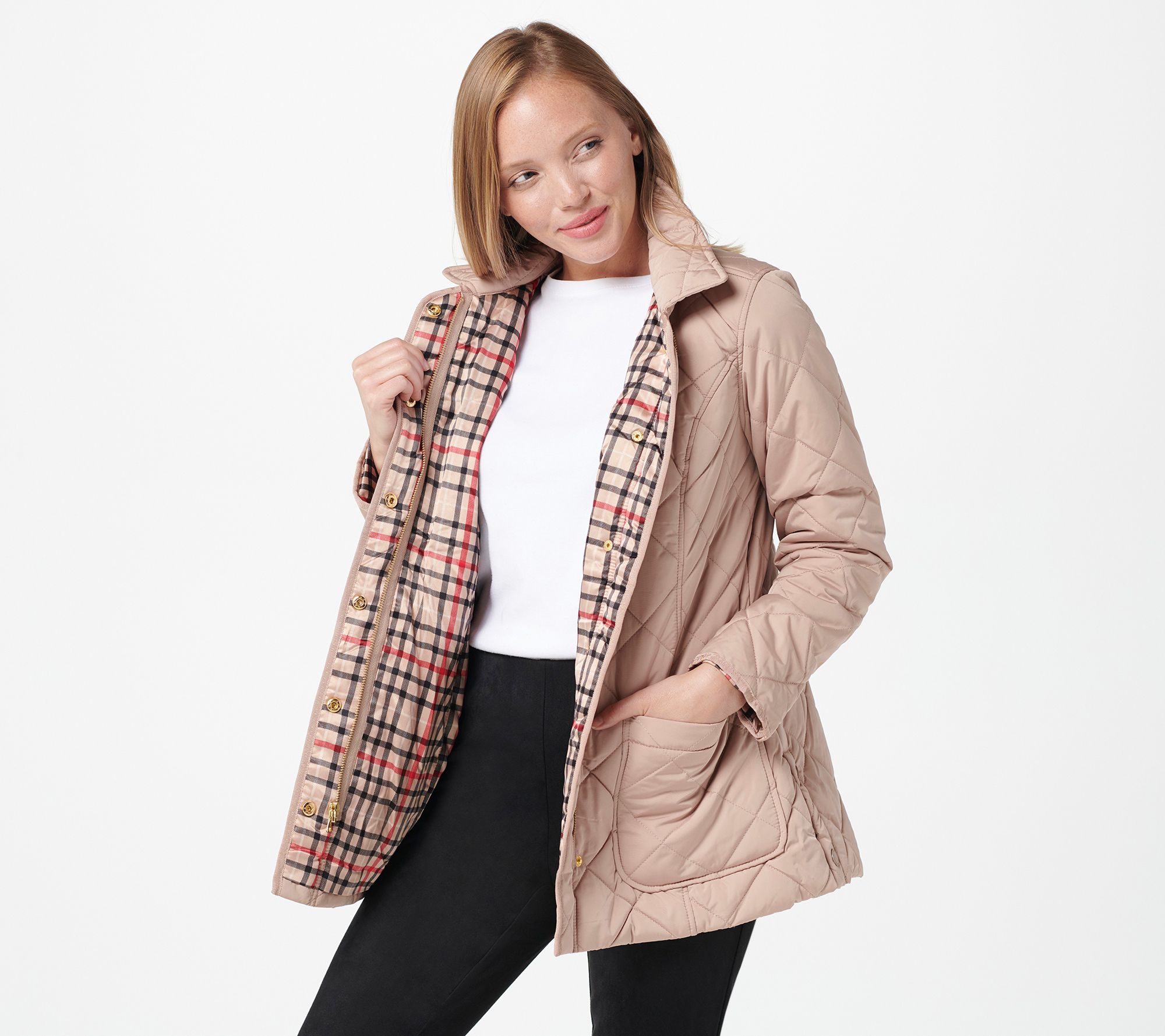 Isaac Mizrahi Live! Quilted Barn Jacket with Printed Lining - QVC.com