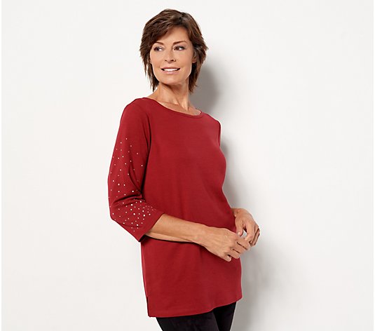 Quacker Factory Sparkle Sleeves Round-Neck Top