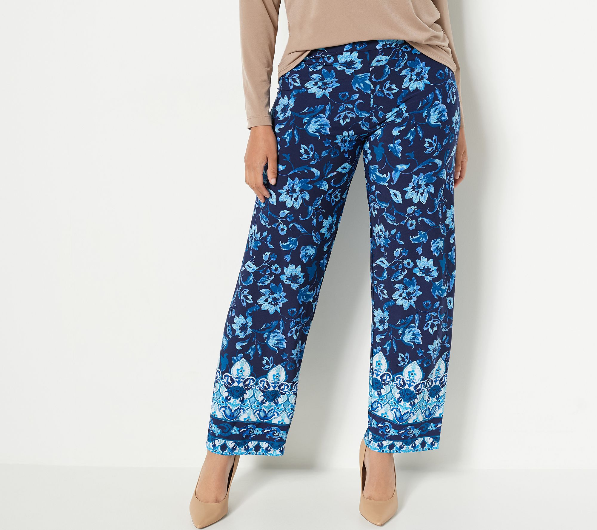 Susan Graver Regular Printed Liquid Knit Wide-Leg Pants