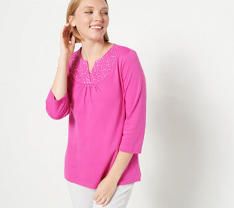 Quacker Factory QUACKER FACTORY Hooded Pink Sweatshirt Embellished Short Sleeve Summer Medium 