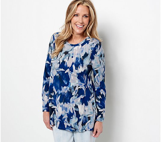 LOGO by Lori Goldstein Rayon 230 Midnight Floral Long Sleeve Top