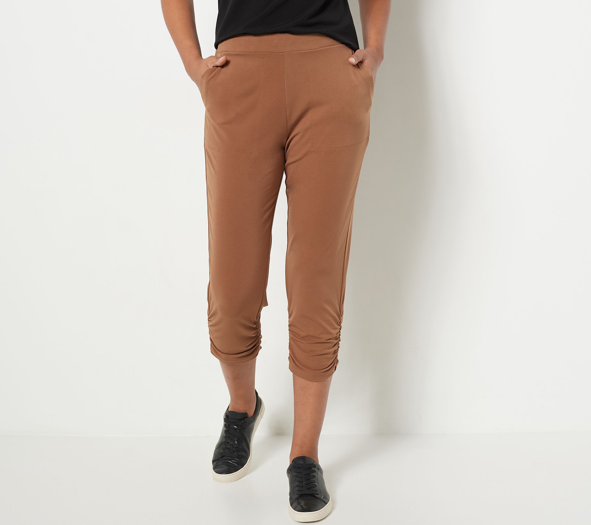 Susan Graver Regular Liquid Knit Slim-Leg Ruched Capri Pants