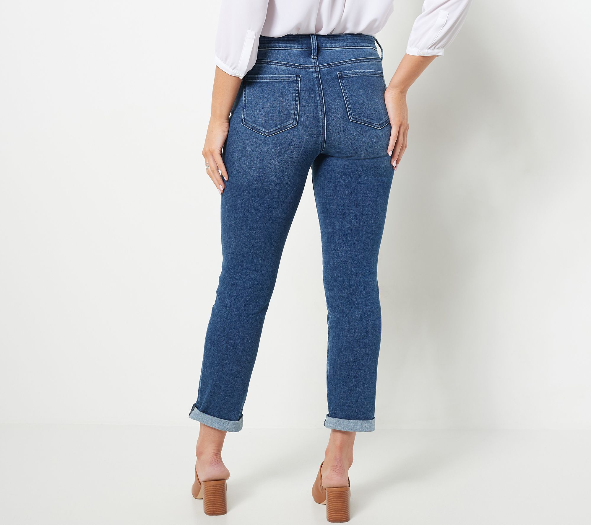 NYDJ Sheri Slim Ankle Jeans with Roll Cuff- Bluewell - QVC.com