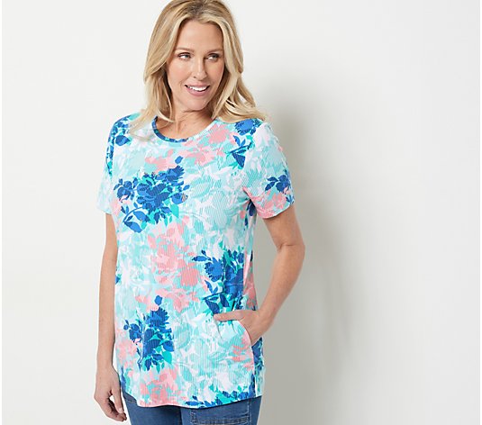 Denim & Co. Printed Jersey Round Neck Tunic with Pockets