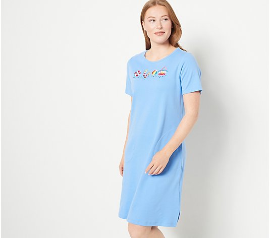 Quacker Factory Embroidered Short Sleeve Knit Dress with Pockets