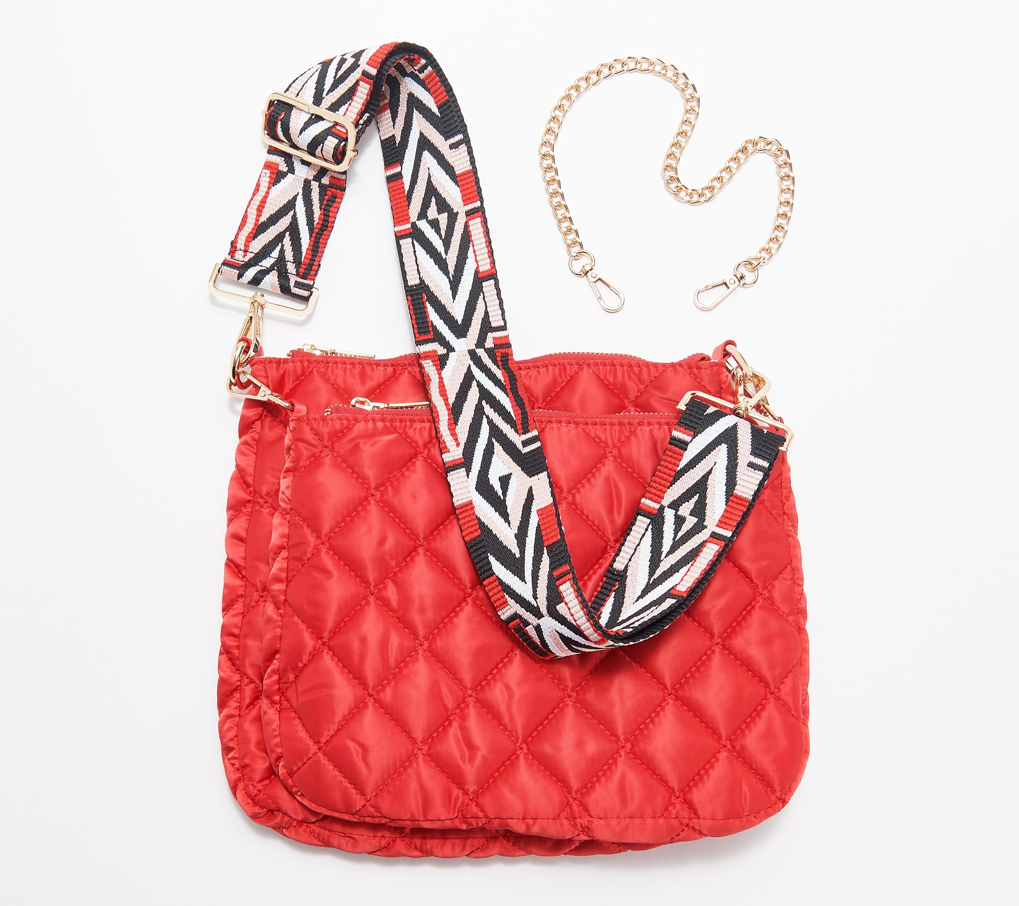 Amy Stran x Ahdorned Quilted Double BagMessenger ,Red