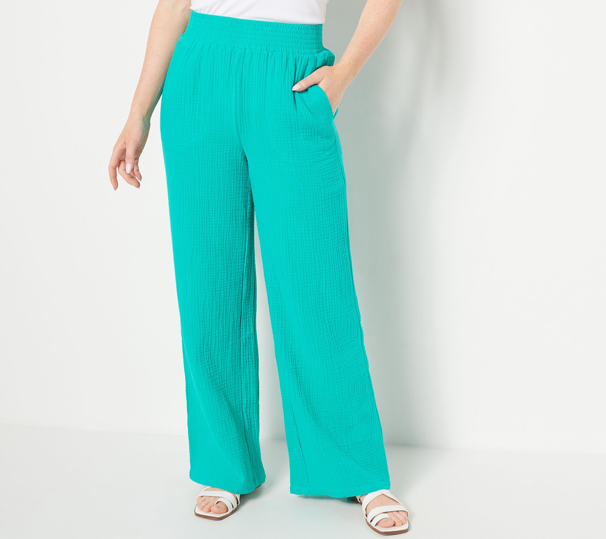 "As Is" Belle Beach by Kim Gravel Regular Gauze Smocked Waist Pants