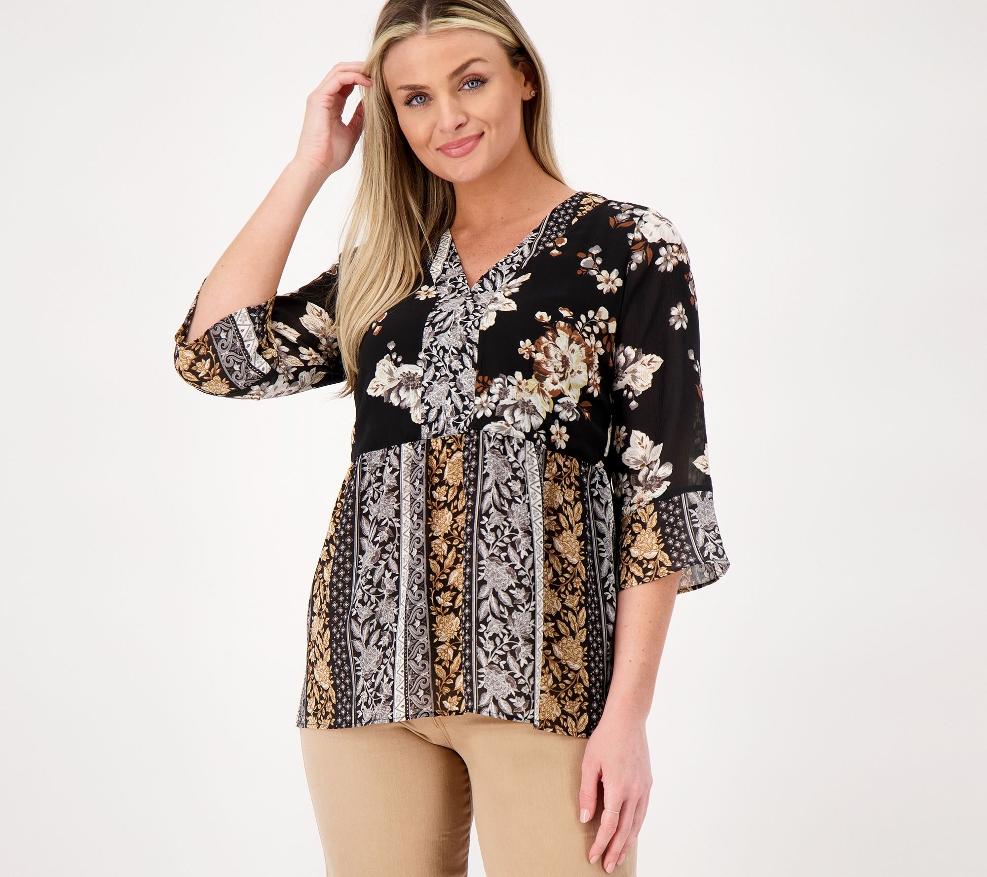 "As Is" Isaac Mizrahi Live! Printed Crinkle Chiffon Blouse
