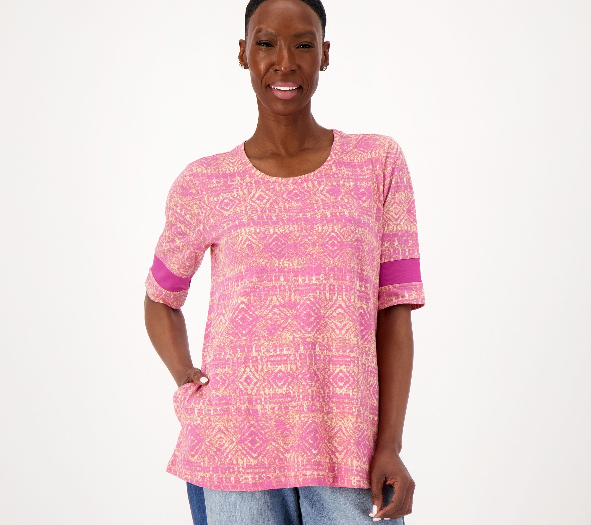 LOGO by Lori Goldstein Beach to Street Printed Slub Knit Top